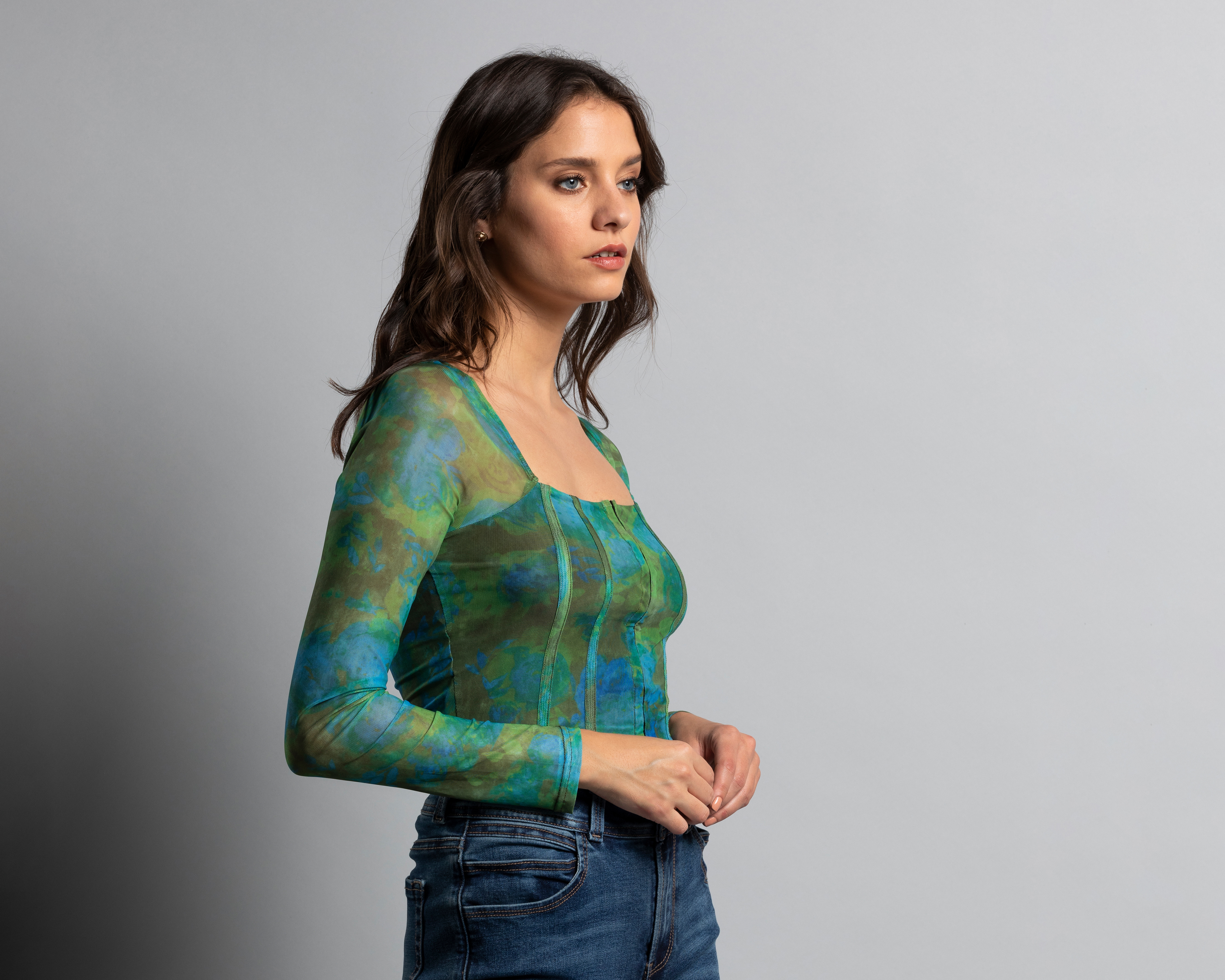 Blusa Manga Larga con Mesh Thinner para Mujer