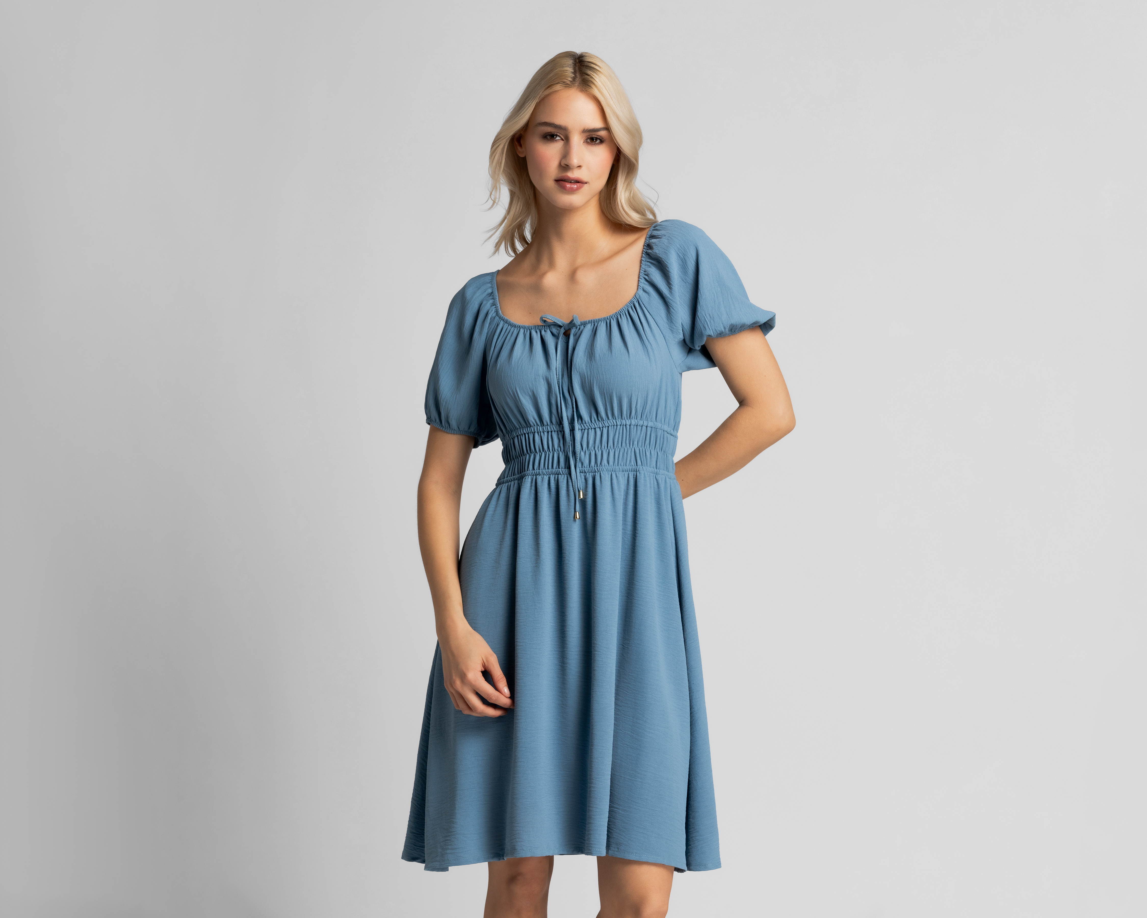 Foto 2 pulgar | Foto 1 | Vestido Casual Refill Manga Corta Midi Azul Juvenil