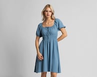 Vestido Casual Refill Manga Corta Midi Azul Juvenil