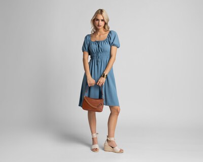 Foto 2 | Foto 2 | Vestido Casual Refill Manga Corta Midi Azul Juvenil