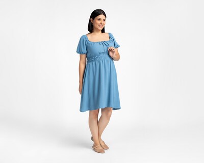 Foto 4 | Foto 4 | Vestido Casual Refill Manga Corta Midi Azul Juvenil