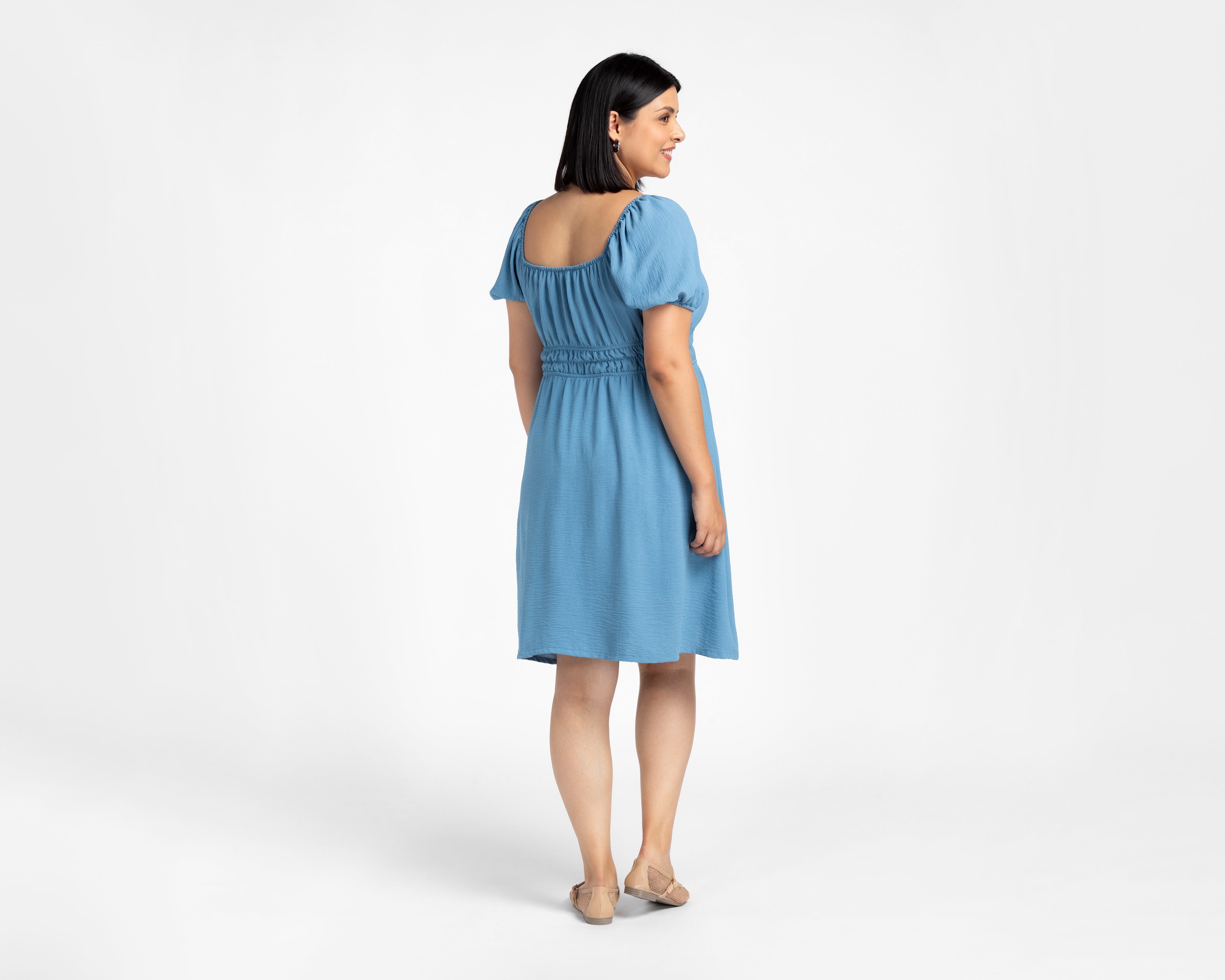 Foto 6 | Foto 6 | Vestido Casual Refill Manga Corta Midi Azul Juvenil