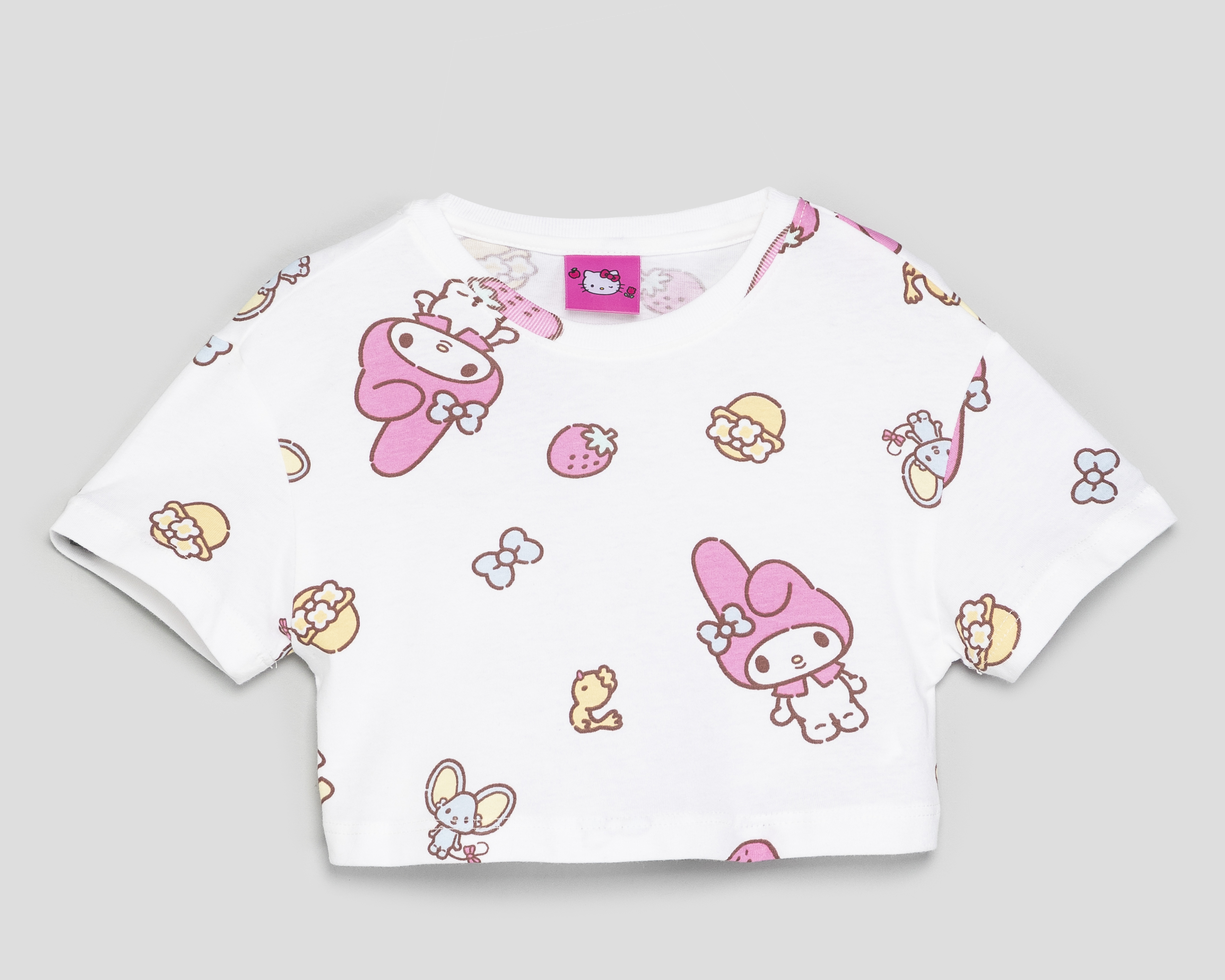Crop Top de Cuello Redondo Blanco Hello Kitty para Niña