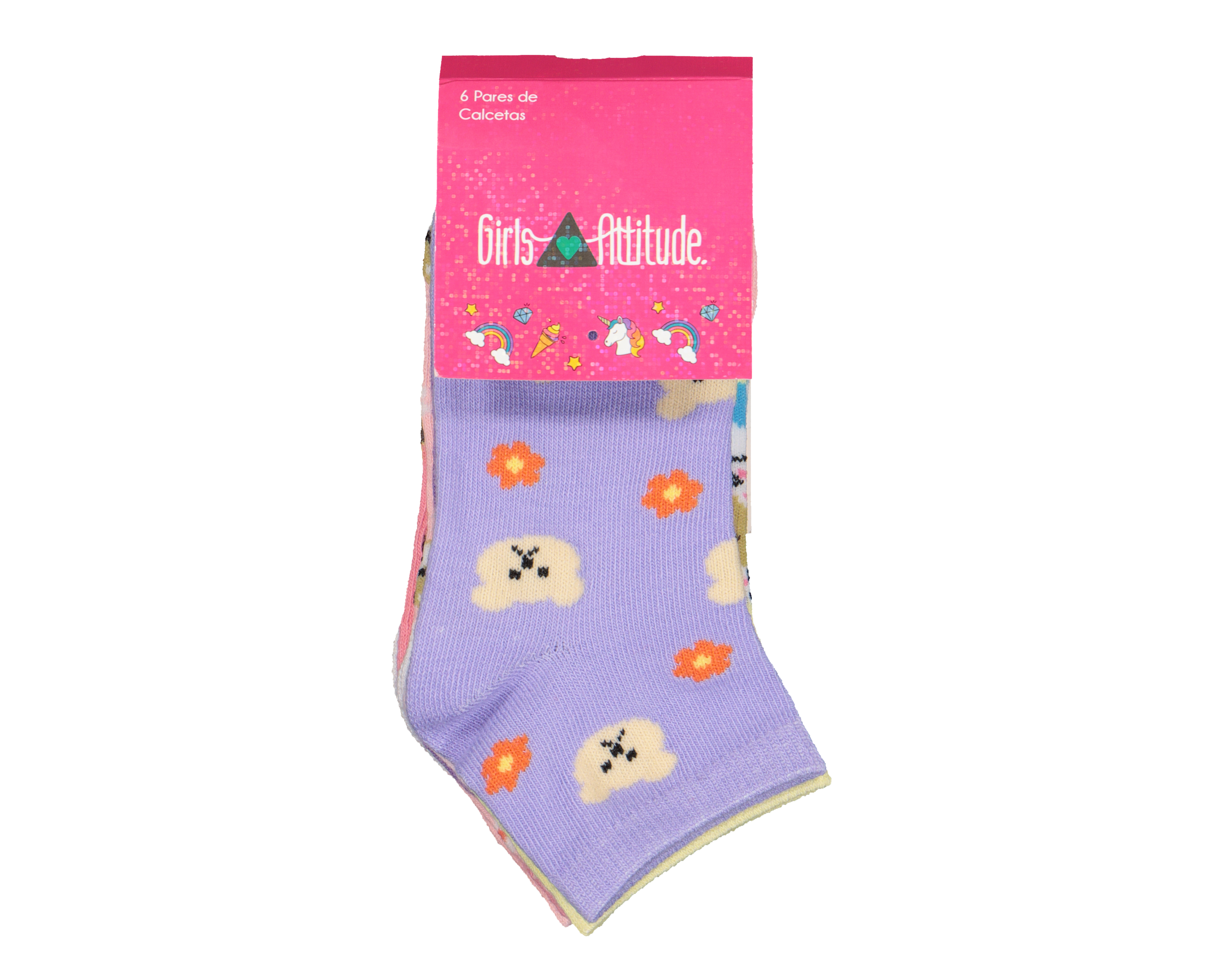 Foto 4 pulgar | Foto 3 | Calcetas Cortas Girls Attitude para Niña 6 Pares