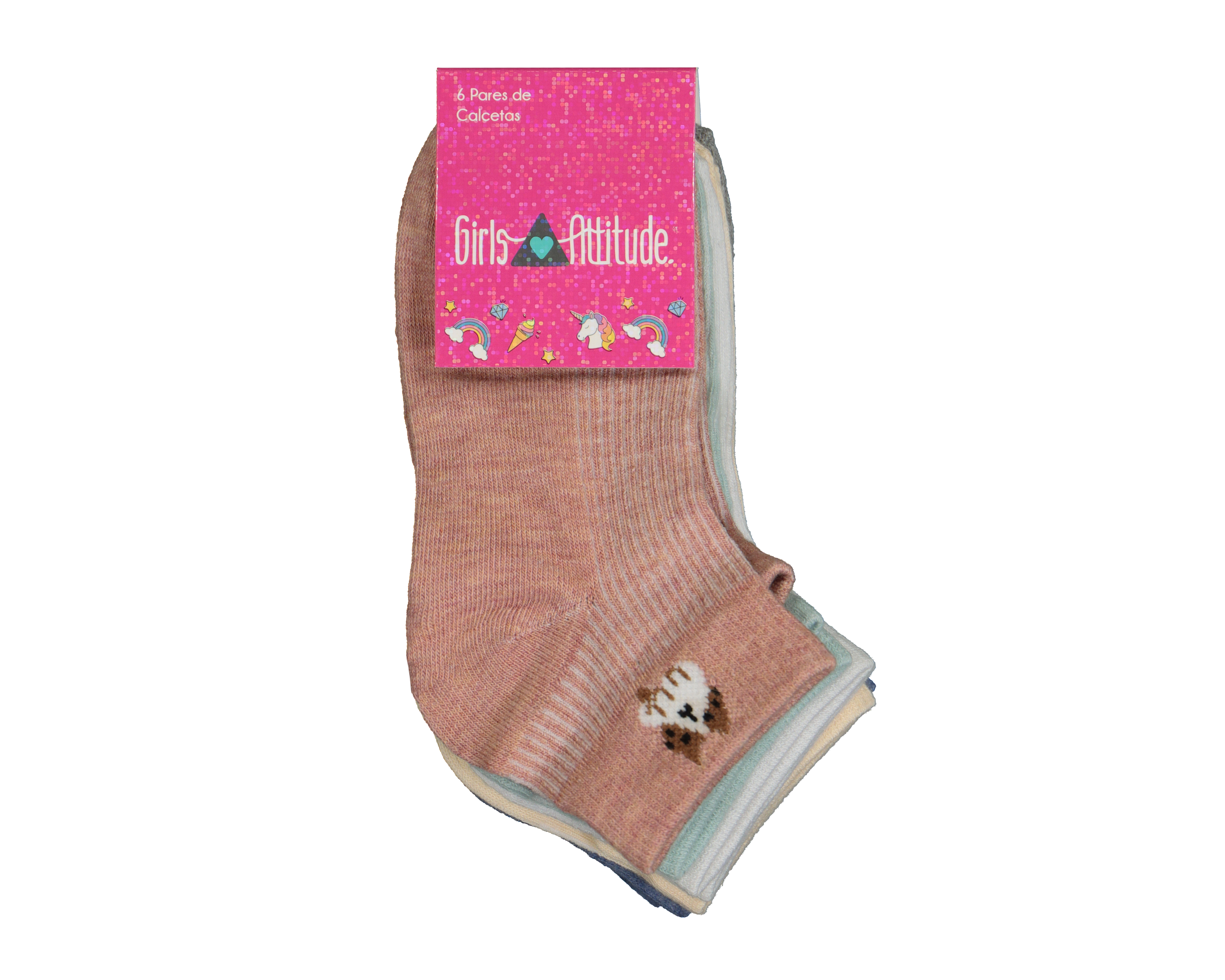 Foto 4 pulgar | Foto 3 | Calcetas Cortas Girls Attitude para Niña 6 Pares