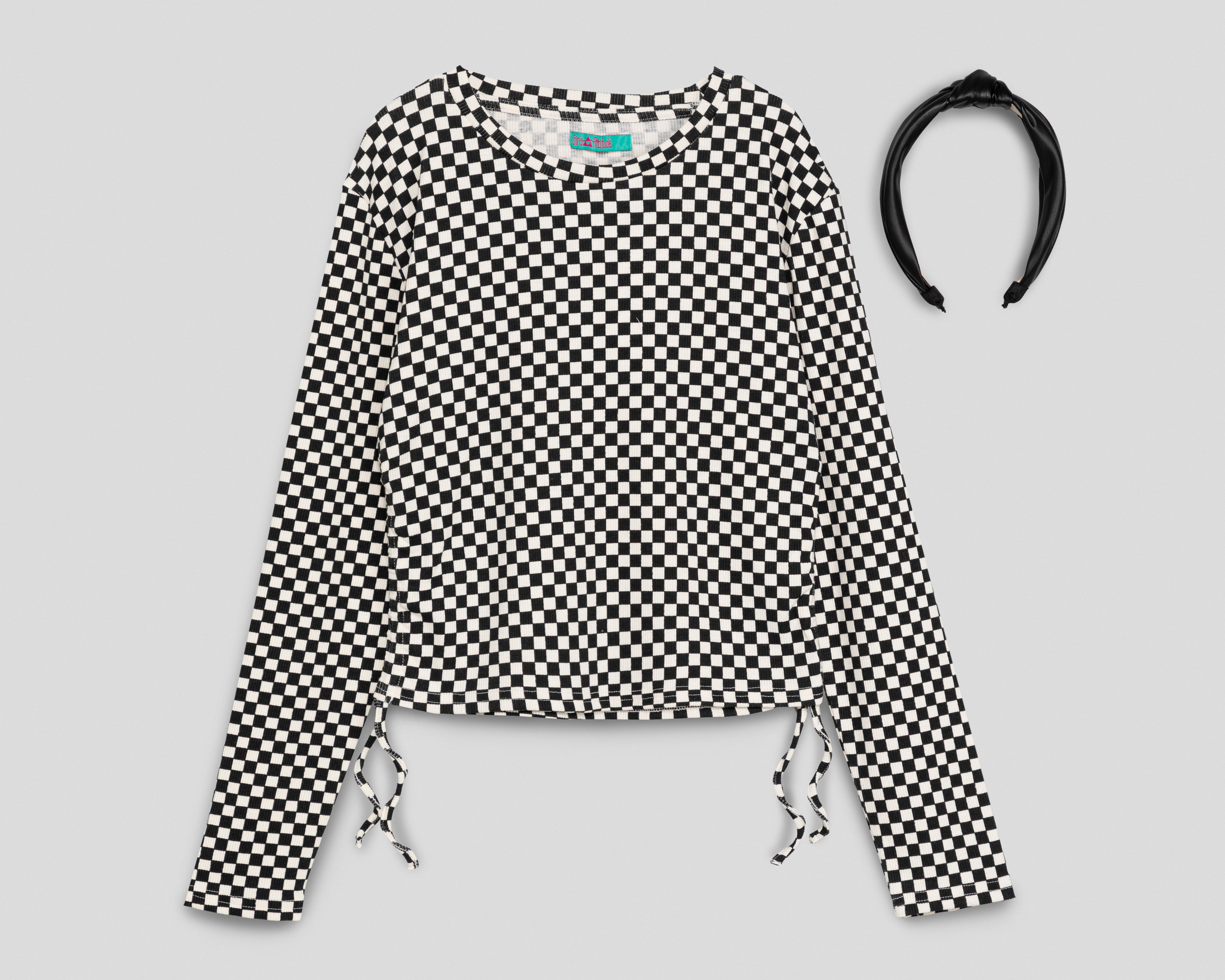 Foto 2 pulgar | Foto 1 | Playera Girls Attitude Manga Larga a Cuadros para Niña