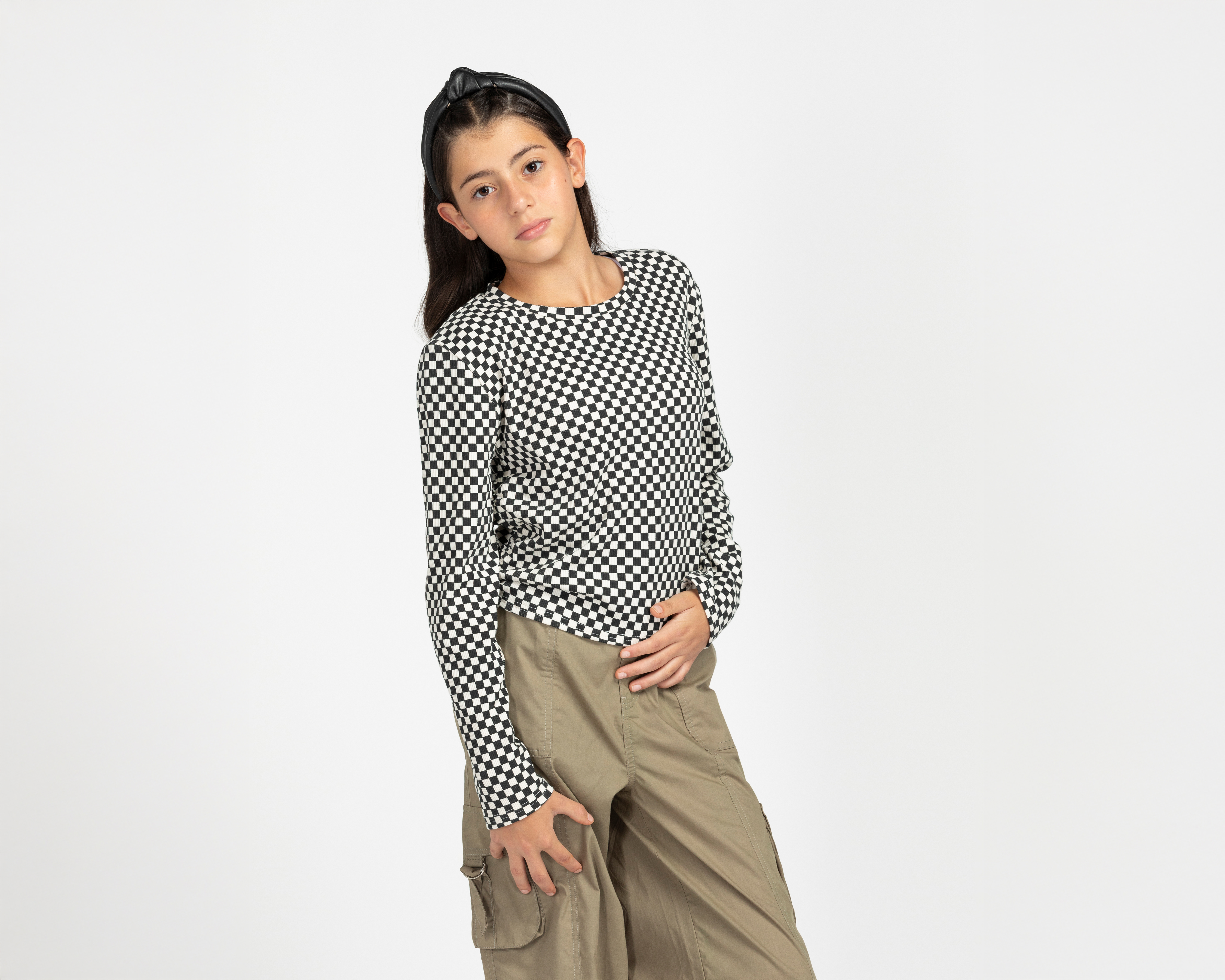 Foto 3 pulgar | Foto 2 | Playera Girls Attitude Manga Larga a Cuadros para Niña