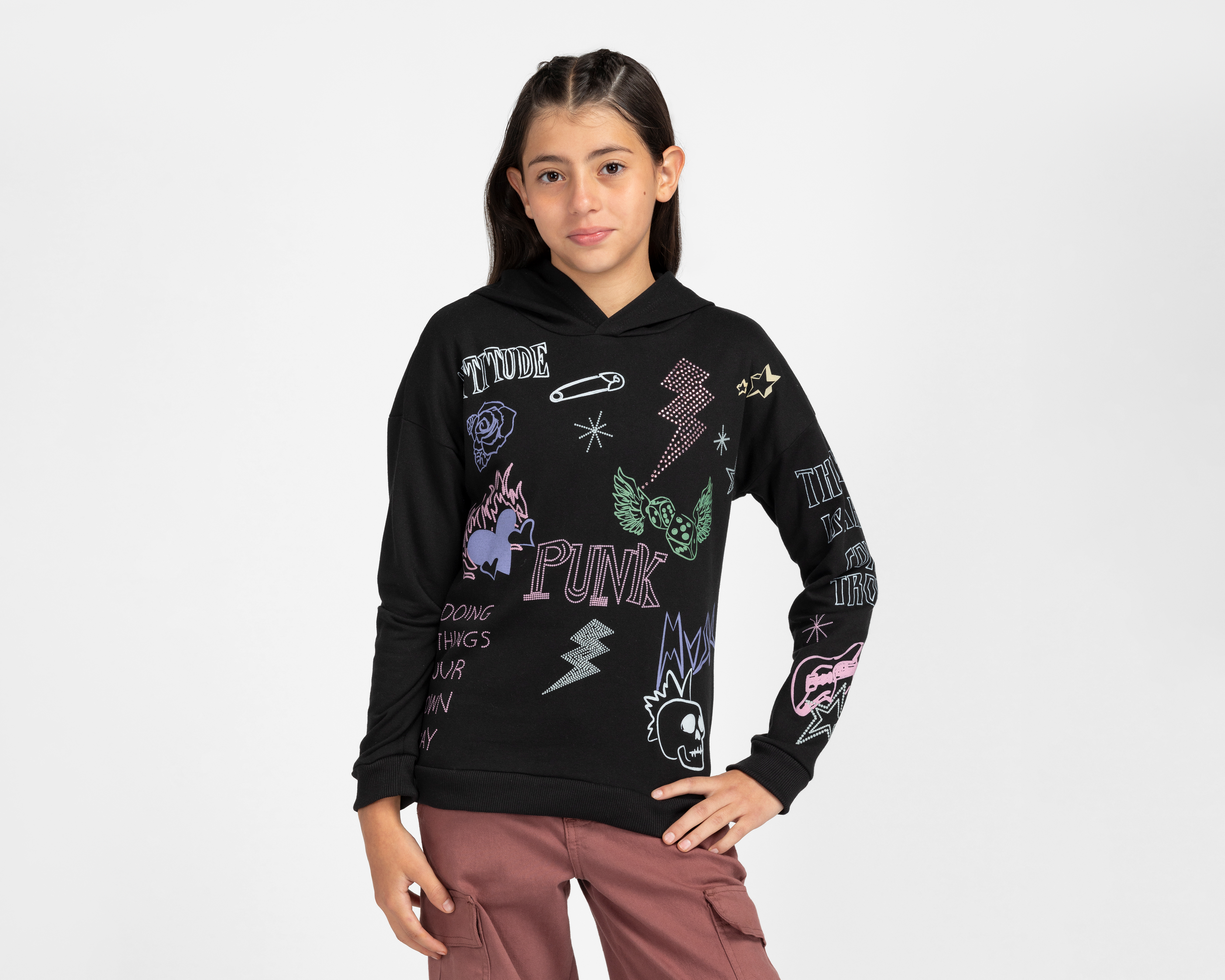 Foto 2 pulgar | Foto 1 | Sudadera Girls Attitude con Gorro para Niña