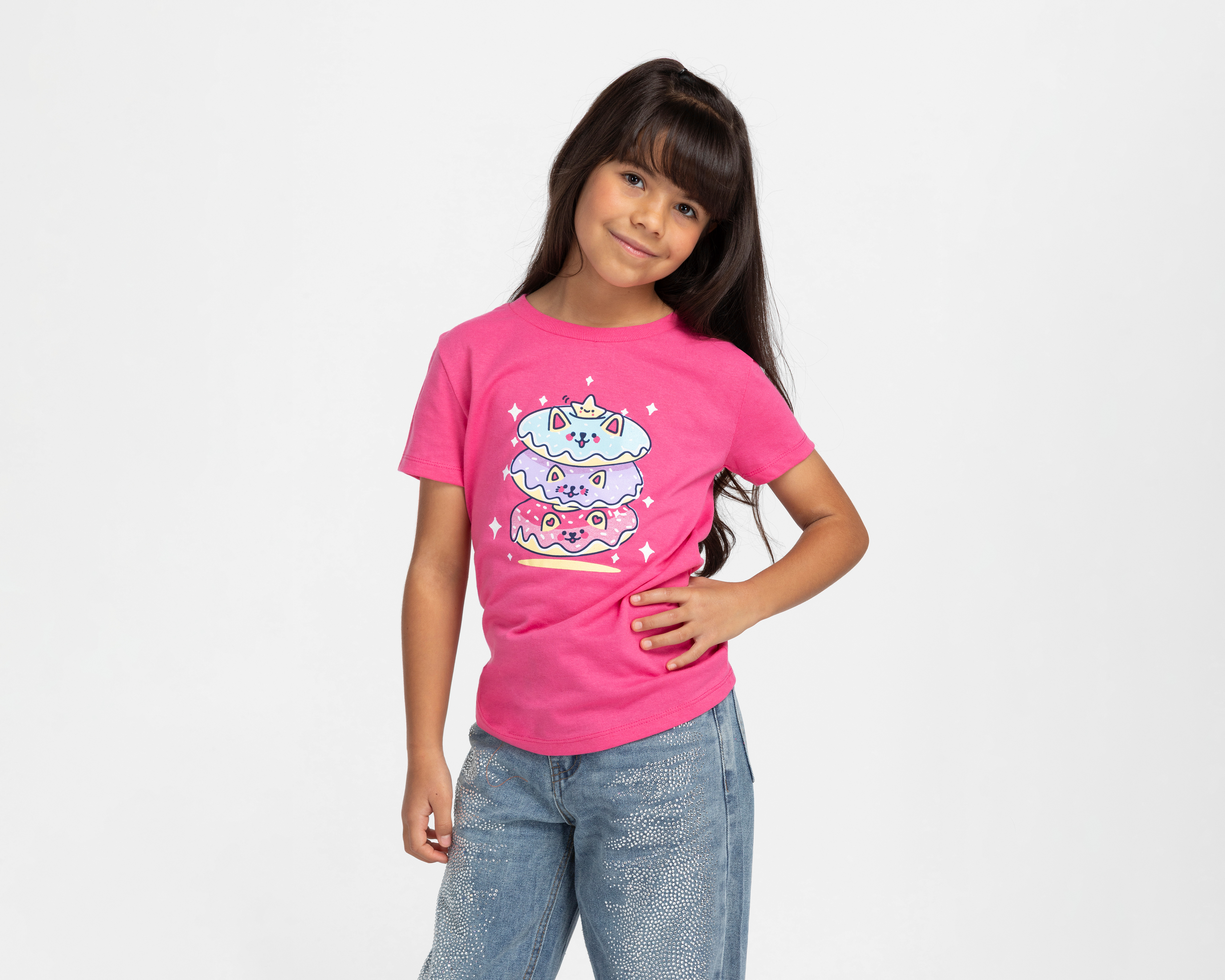 Foto 2 pulgar | Foto 1 | Playera de Cuello Redondo Rosa Action Gear para Niña