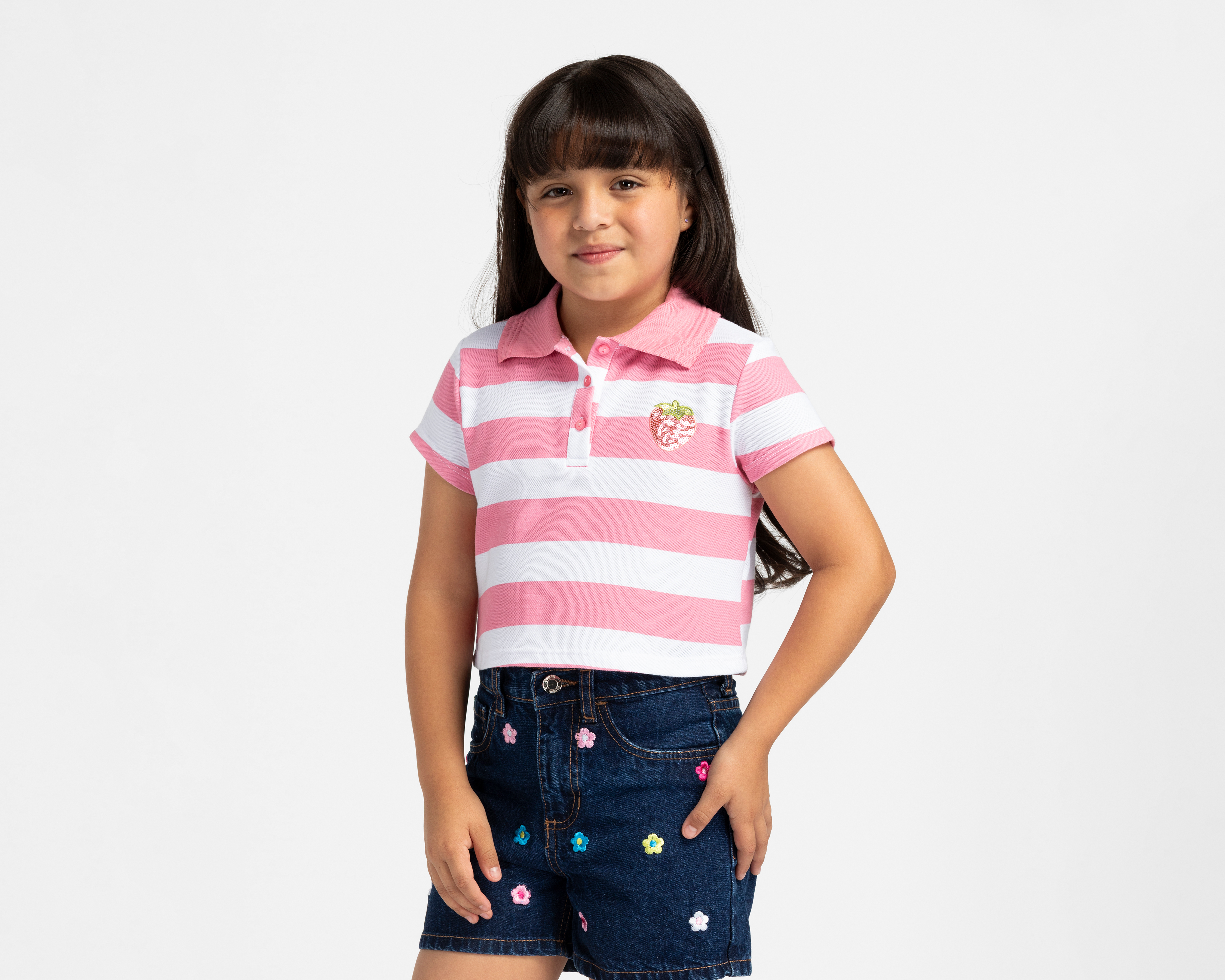 Foto 2 pulgar | Foto 1 | Playera Polo Girls Attitude Manga Corta a Rayas para Niña