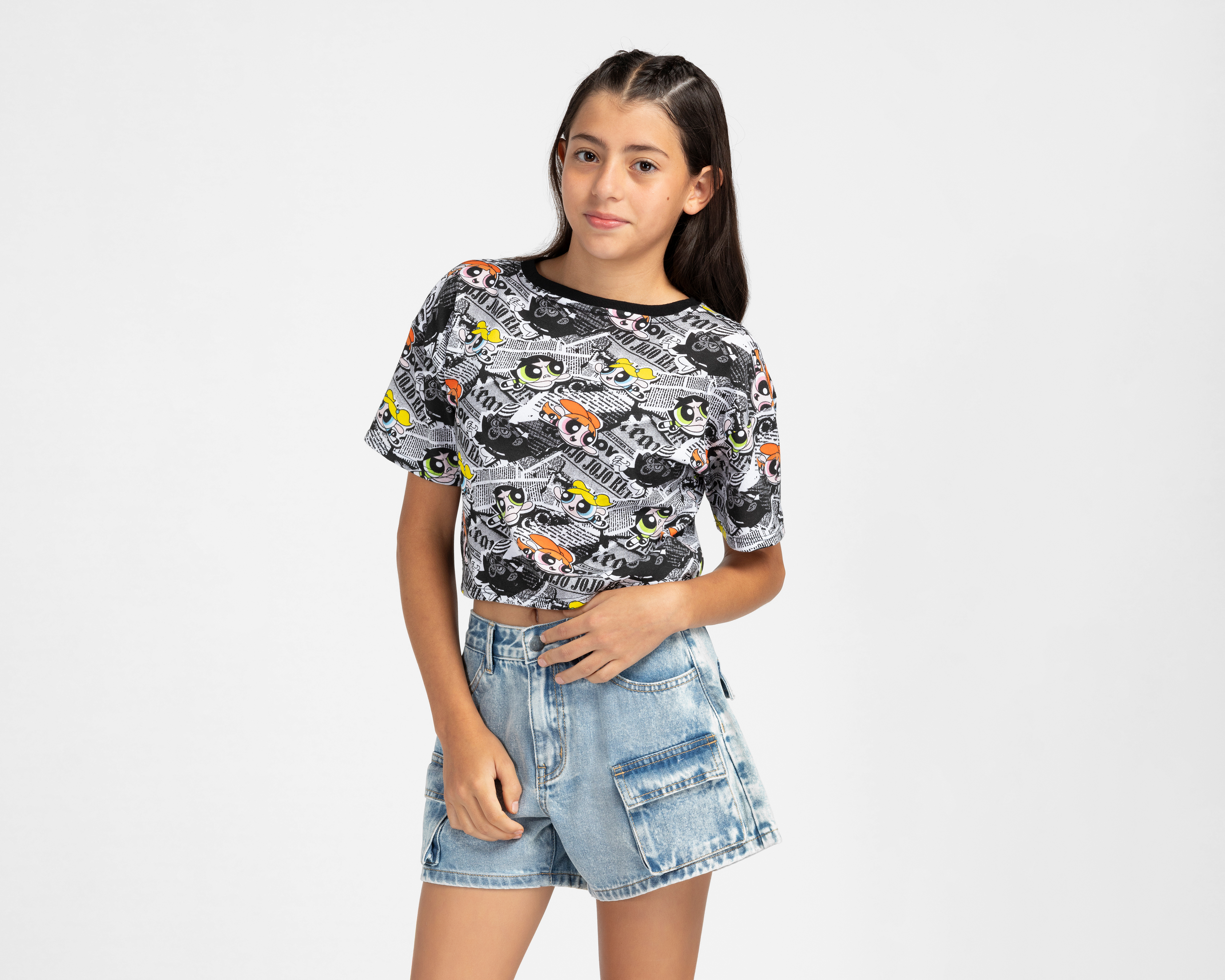 Playera de Cuello Redondo Multicolor Las Chicas Superpoderosas para Niña
