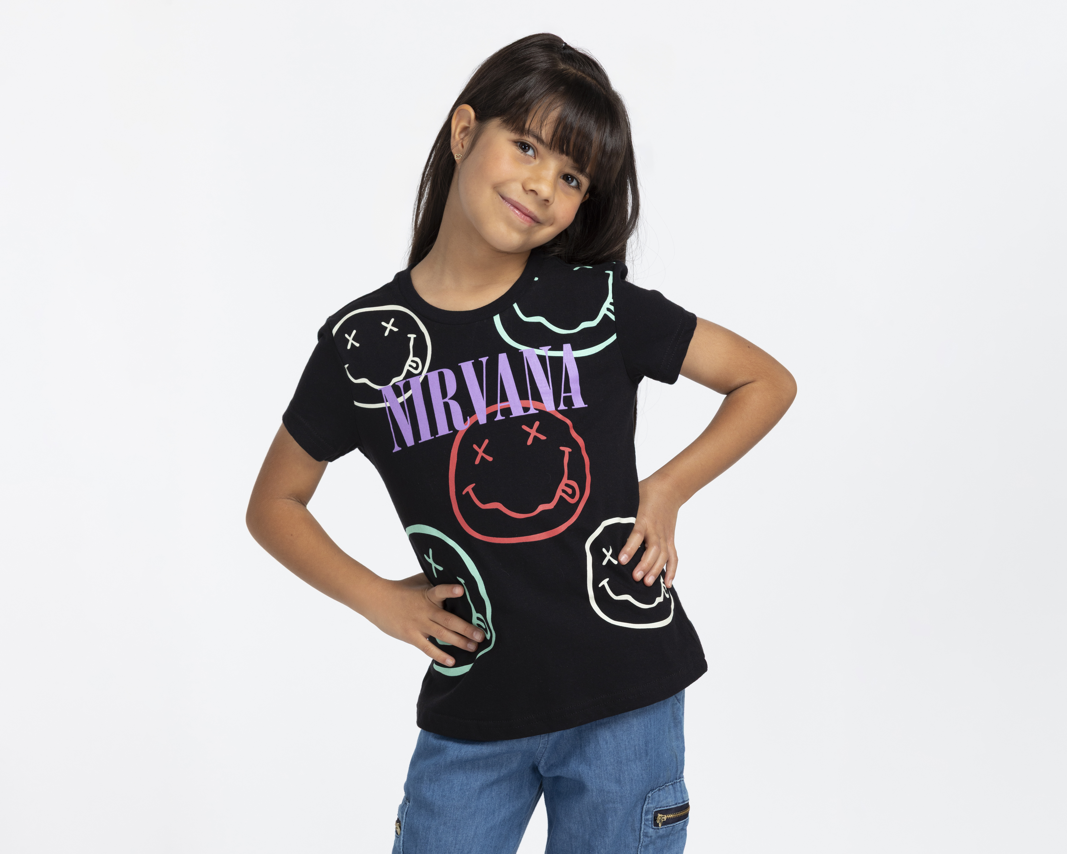Playera Nirvana Manga Corta Estampada para Niña