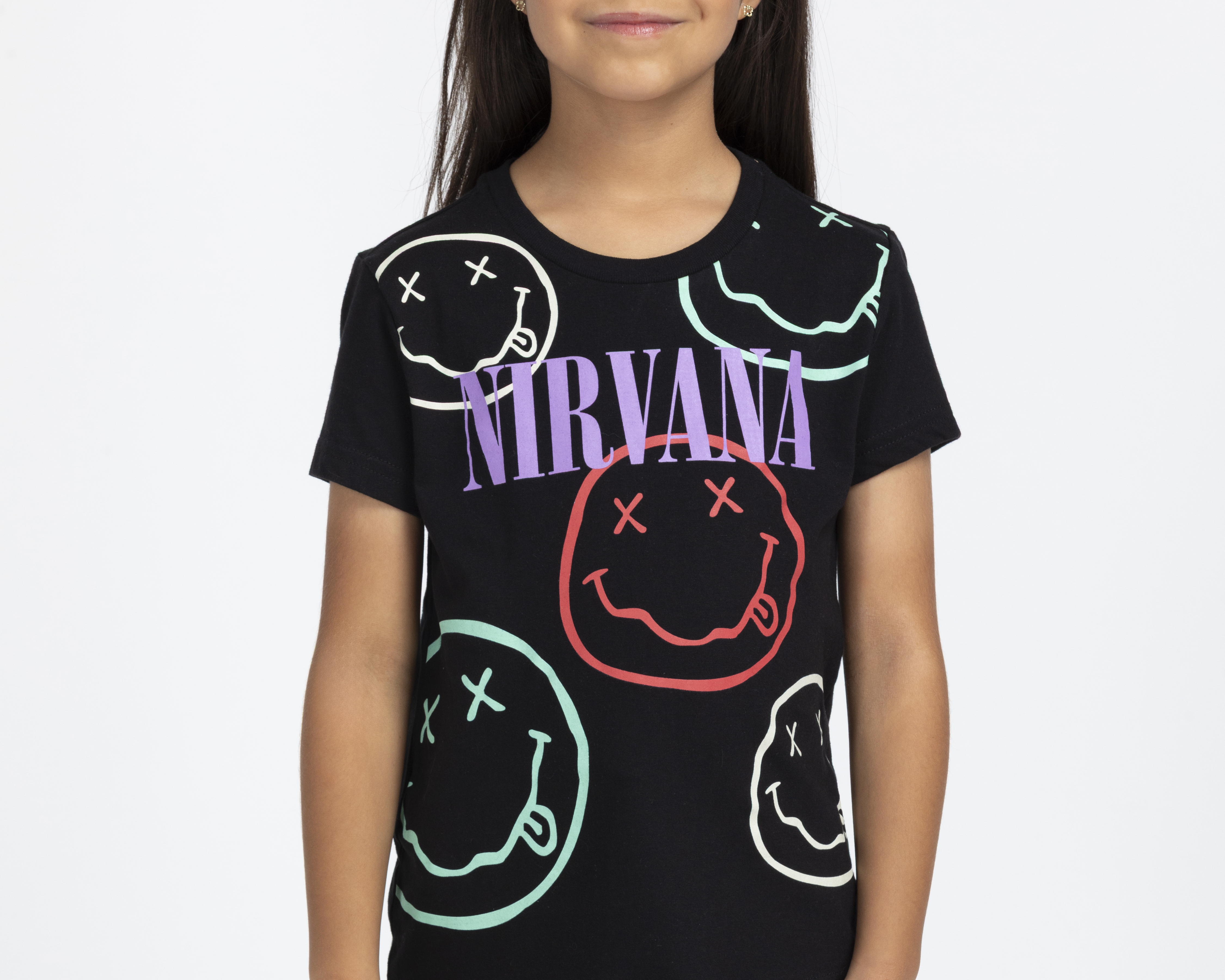 Foto 4 pulgar | Foto 3 | Playera Nirvana Manga Corta Estampada para Niña