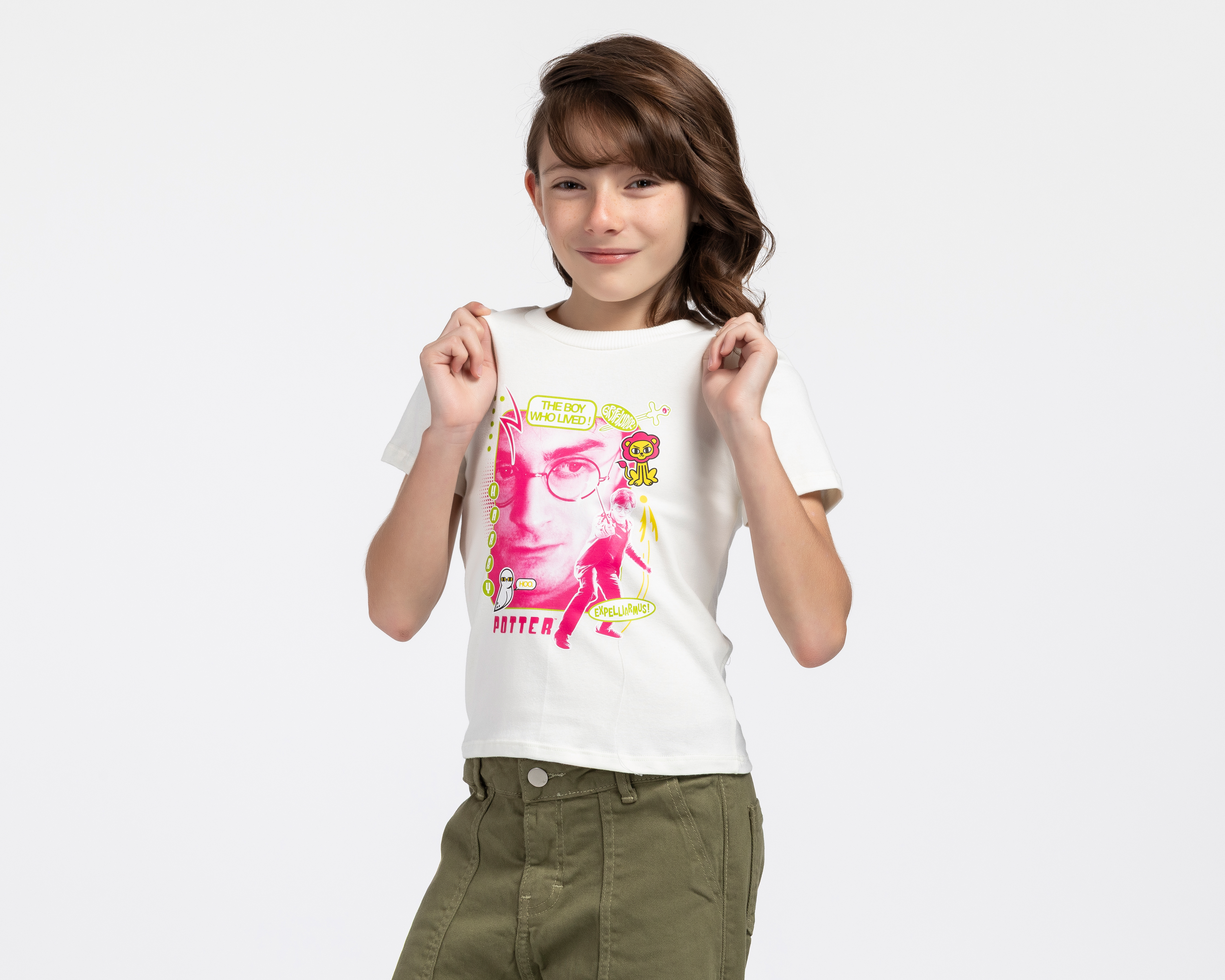 Playera Cuello Redondo Blanca Harry Potter para Niña