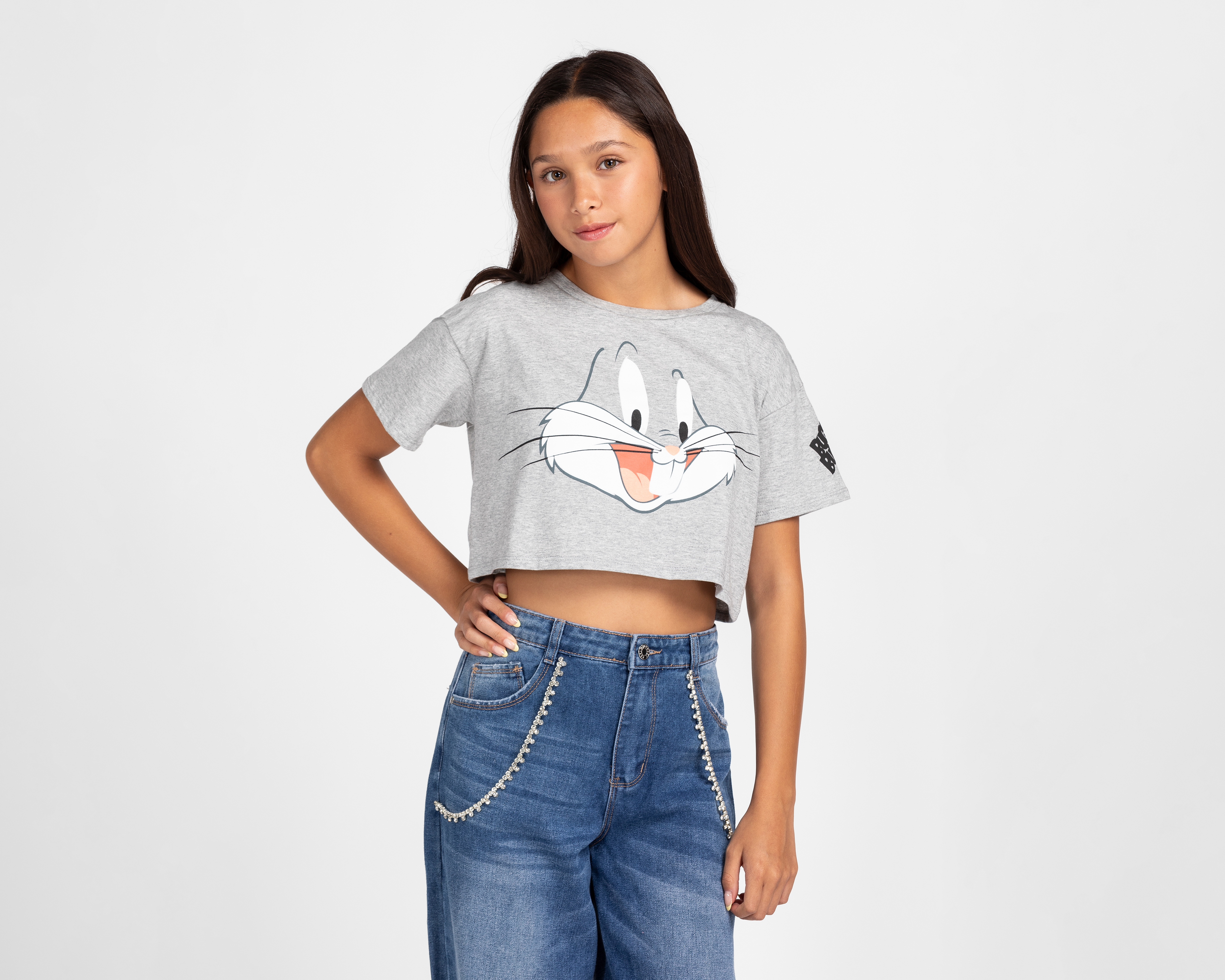 Playera de Cuello Redondo Gris Looney Tunes para Niña