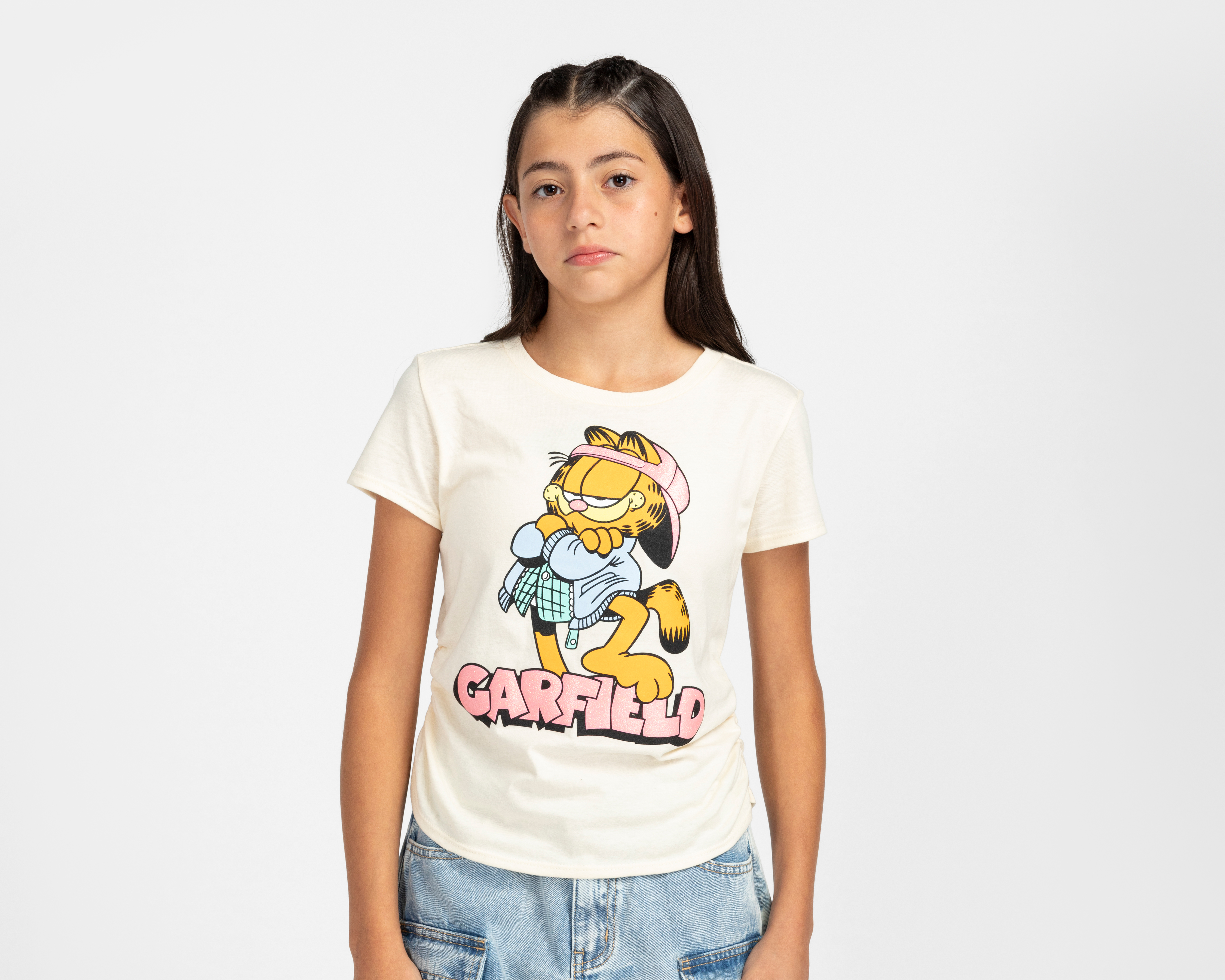 Playera de Cuello Redondo Crema Garfield para Niña