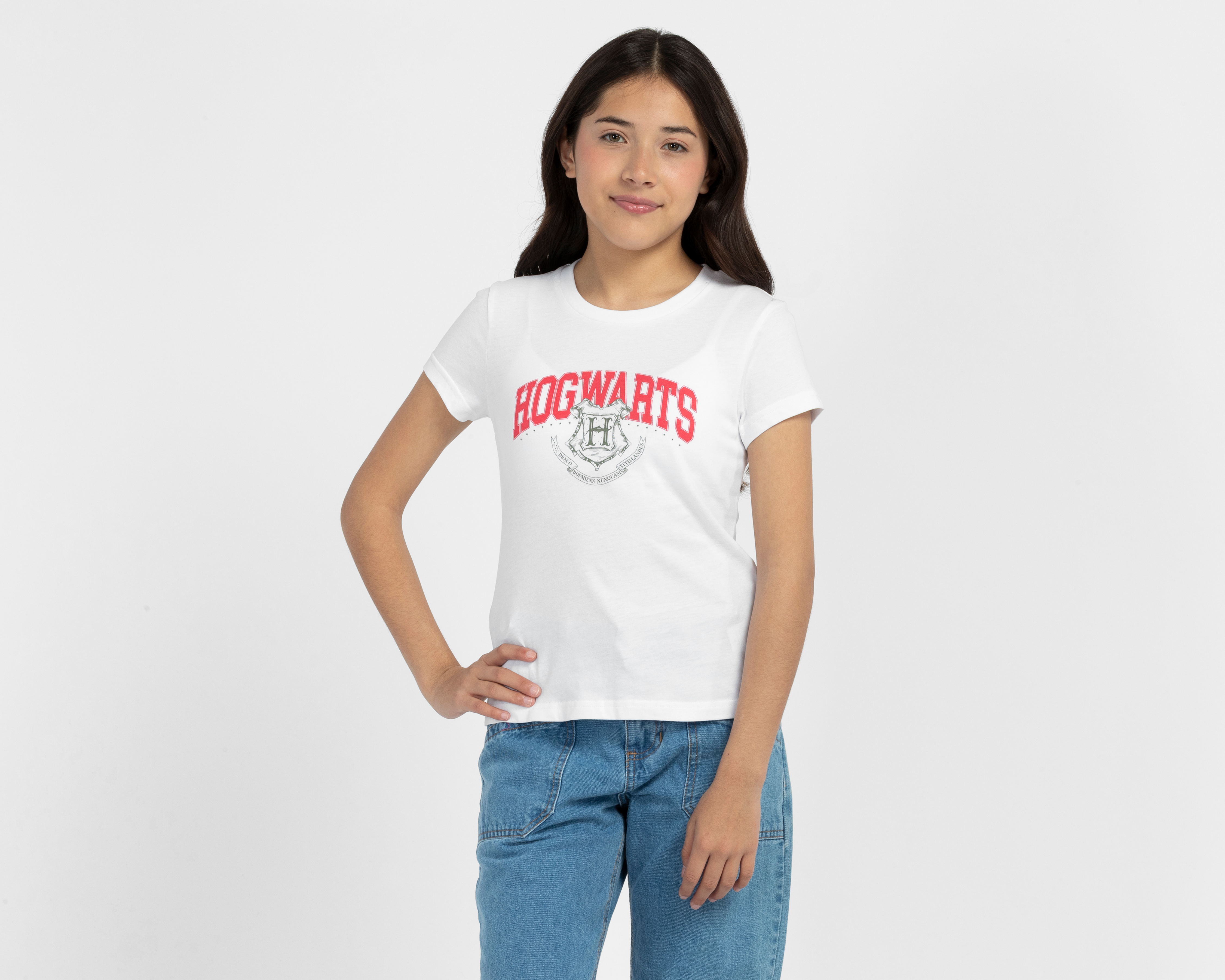 Playera de Cuello Redondo Blanca Harry Potter para Niña