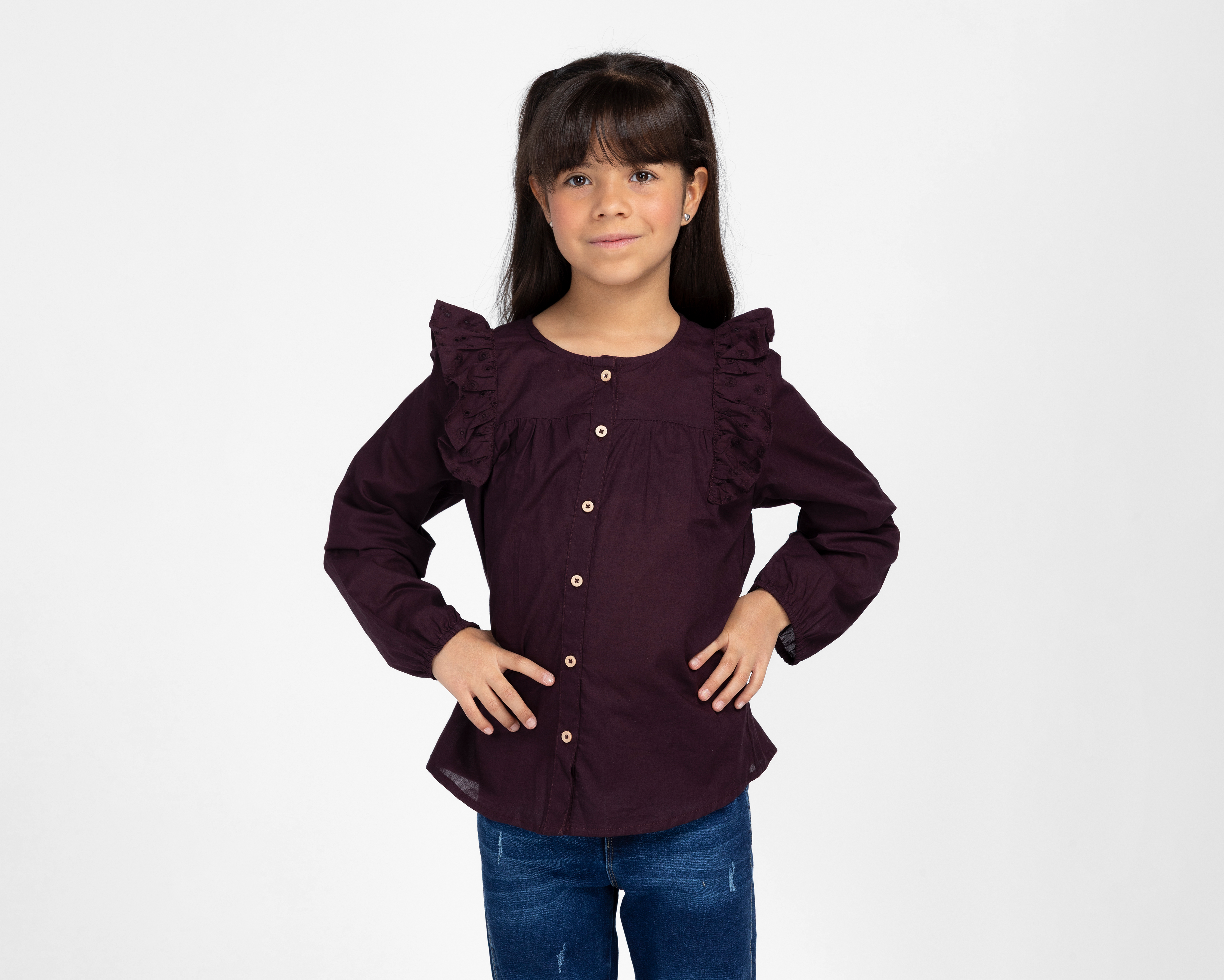 Foto 2 pulgar | Foto 1 | Blusa de Cuello Redondo Café Refill para Niña