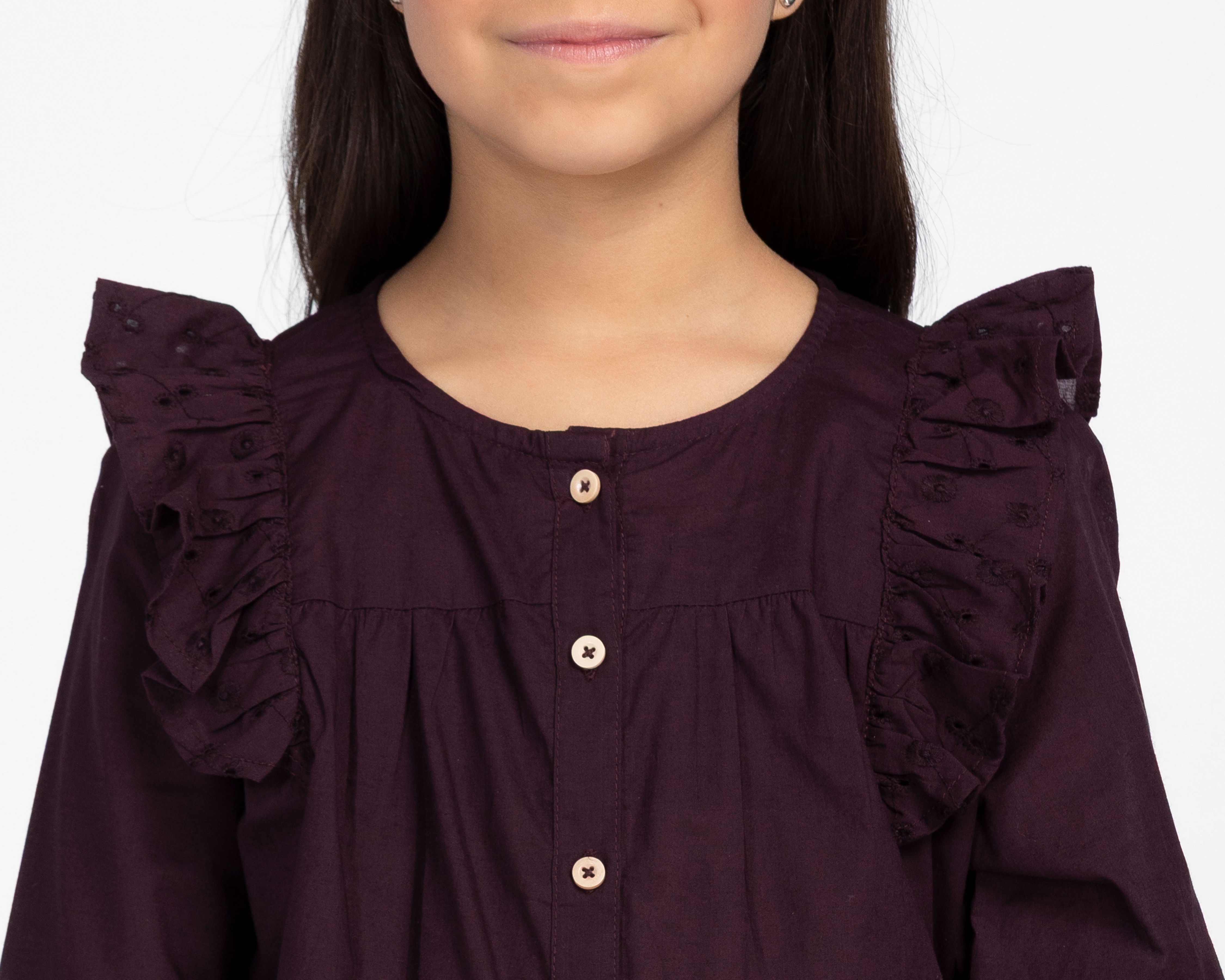 Foto 5 pulgar | Foto 4 | Blusa de Cuello Redondo Café Refill para Niña