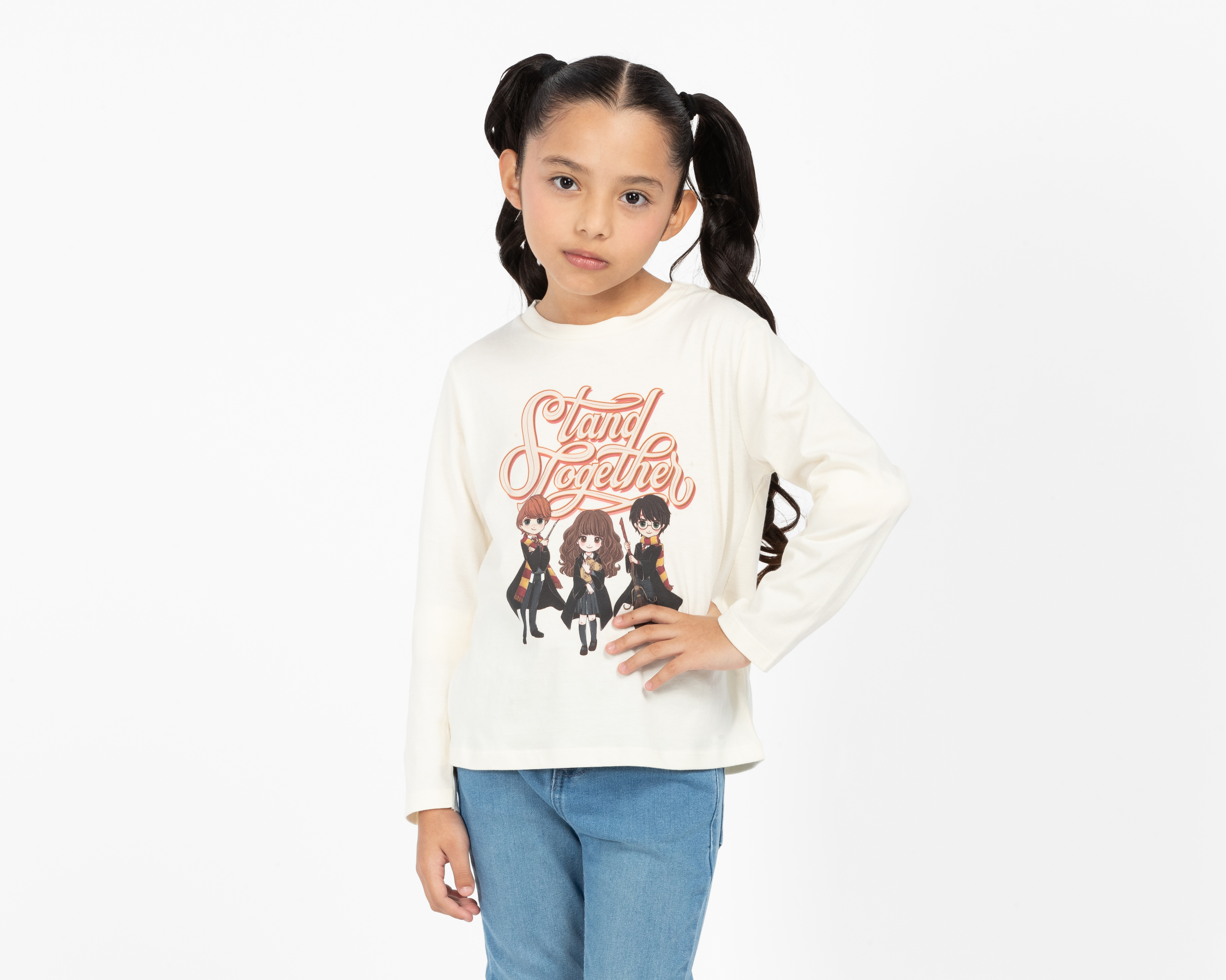 Playera de Cuello Redondo Beige Harry Potter para Niña