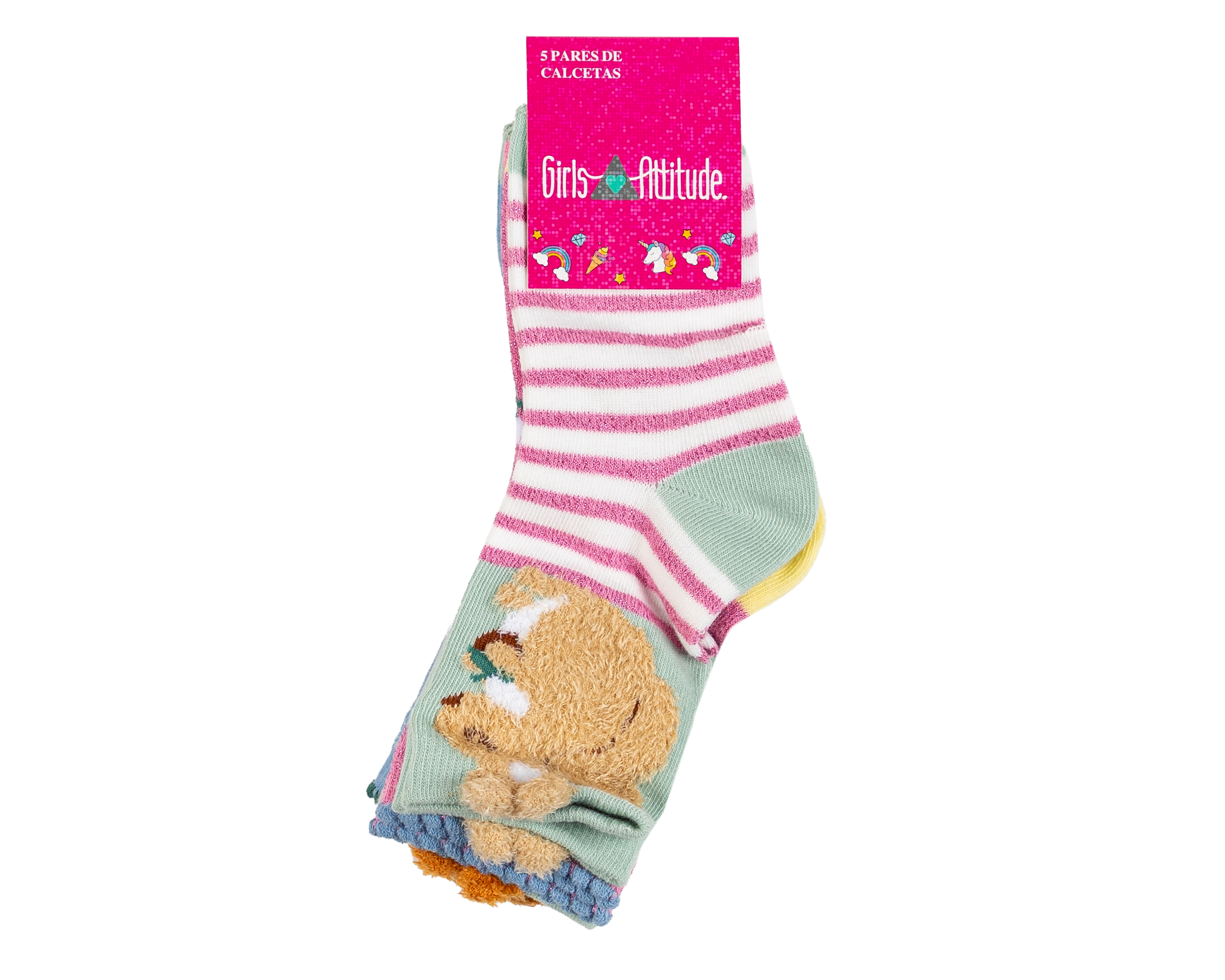 Foto 4 pulgar | Foto 3 | Calcetas Largas Girls Attitude para Niña 5 Pares