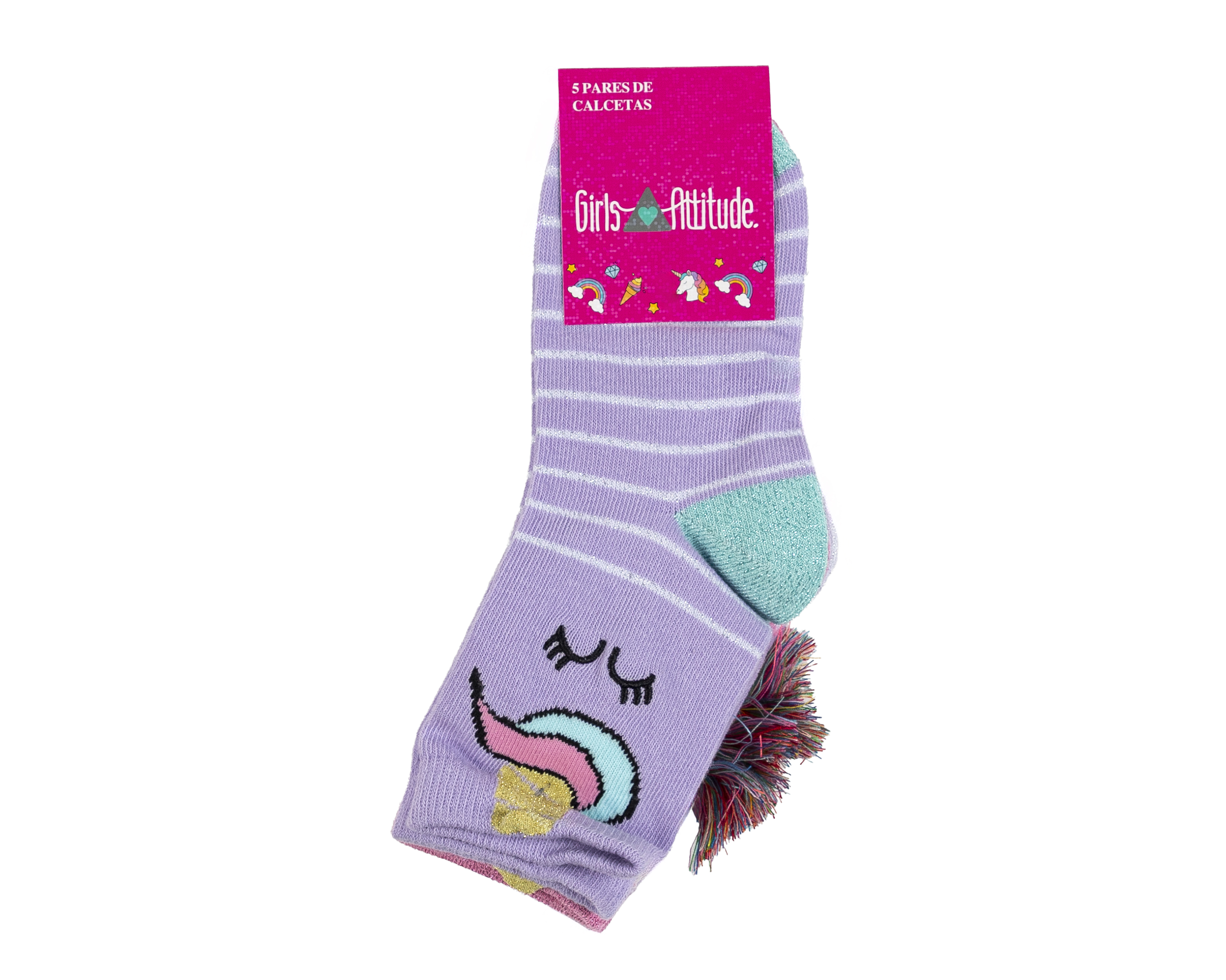 Foto 4 pulgar | Foto 3 | Calcetas Cortas Girls Attitude para Niña 5 Pares