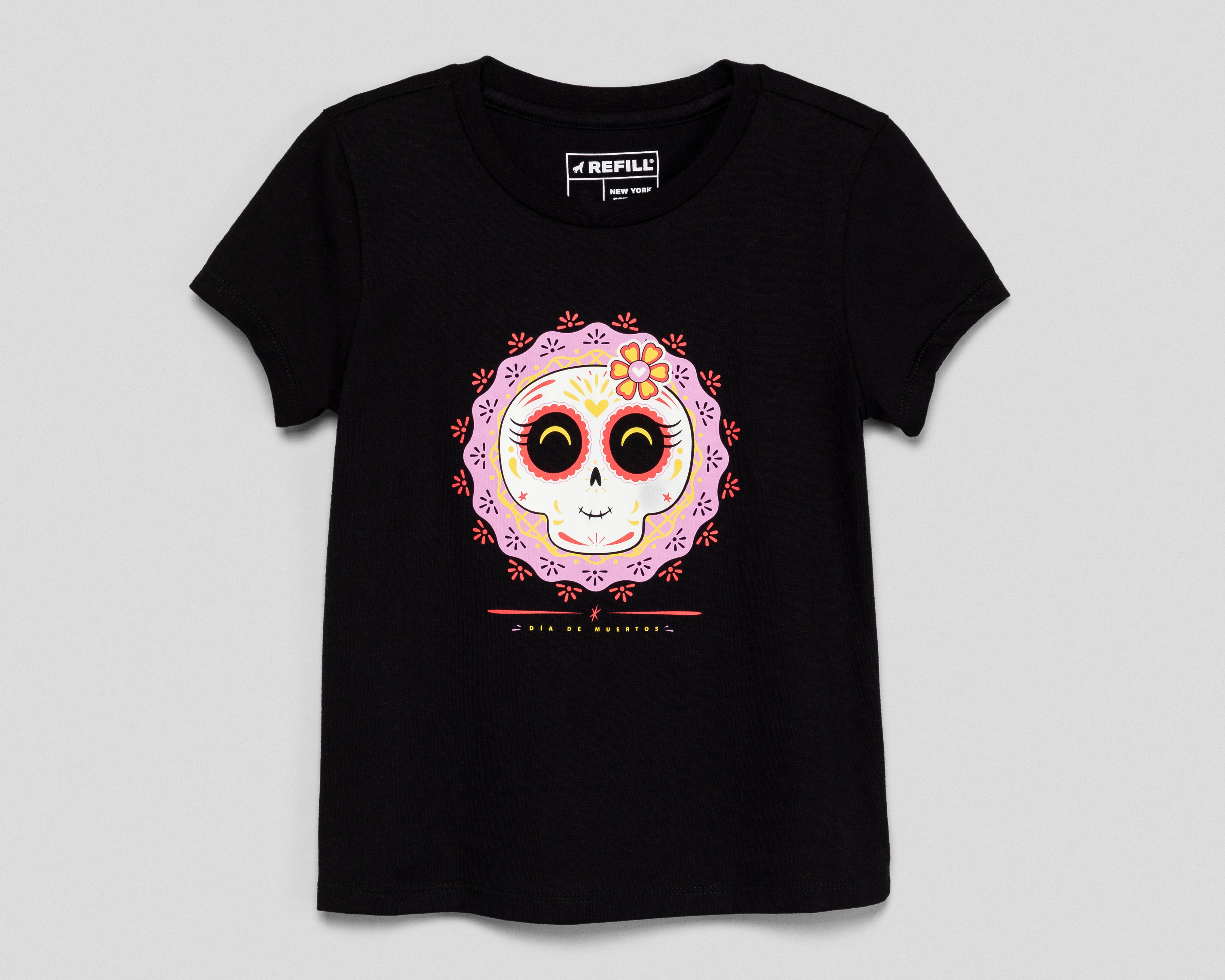 Playera Cuello Redondo Negra Refill para Niña