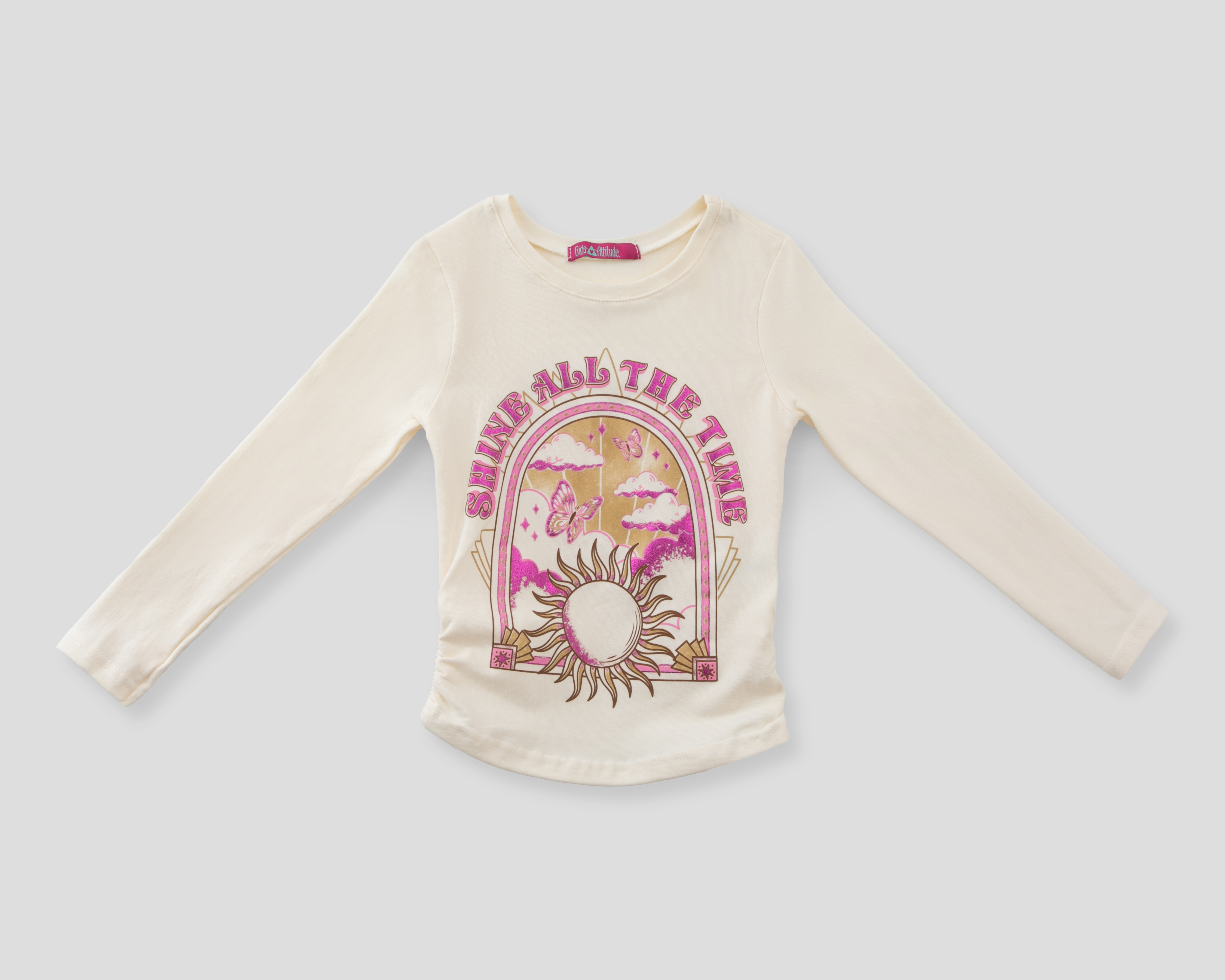 Foto 2 pulgar | Foto 1 | Playera Manga Larga Beige Girls Attitude para Niña
