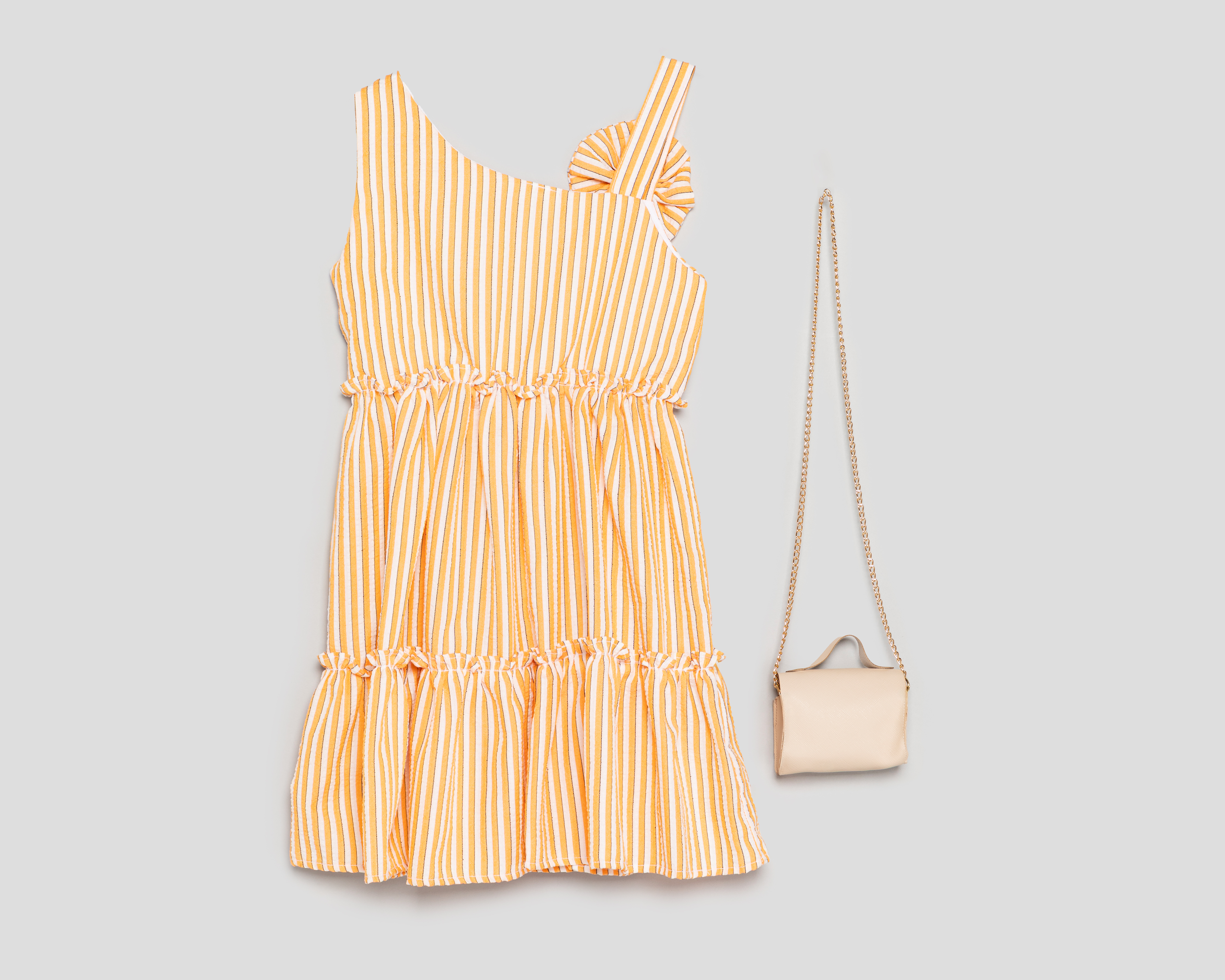 Foto 3 pulgar | Foto 2 | Vestido Anaranjado Telitas para Niña con Bolsa