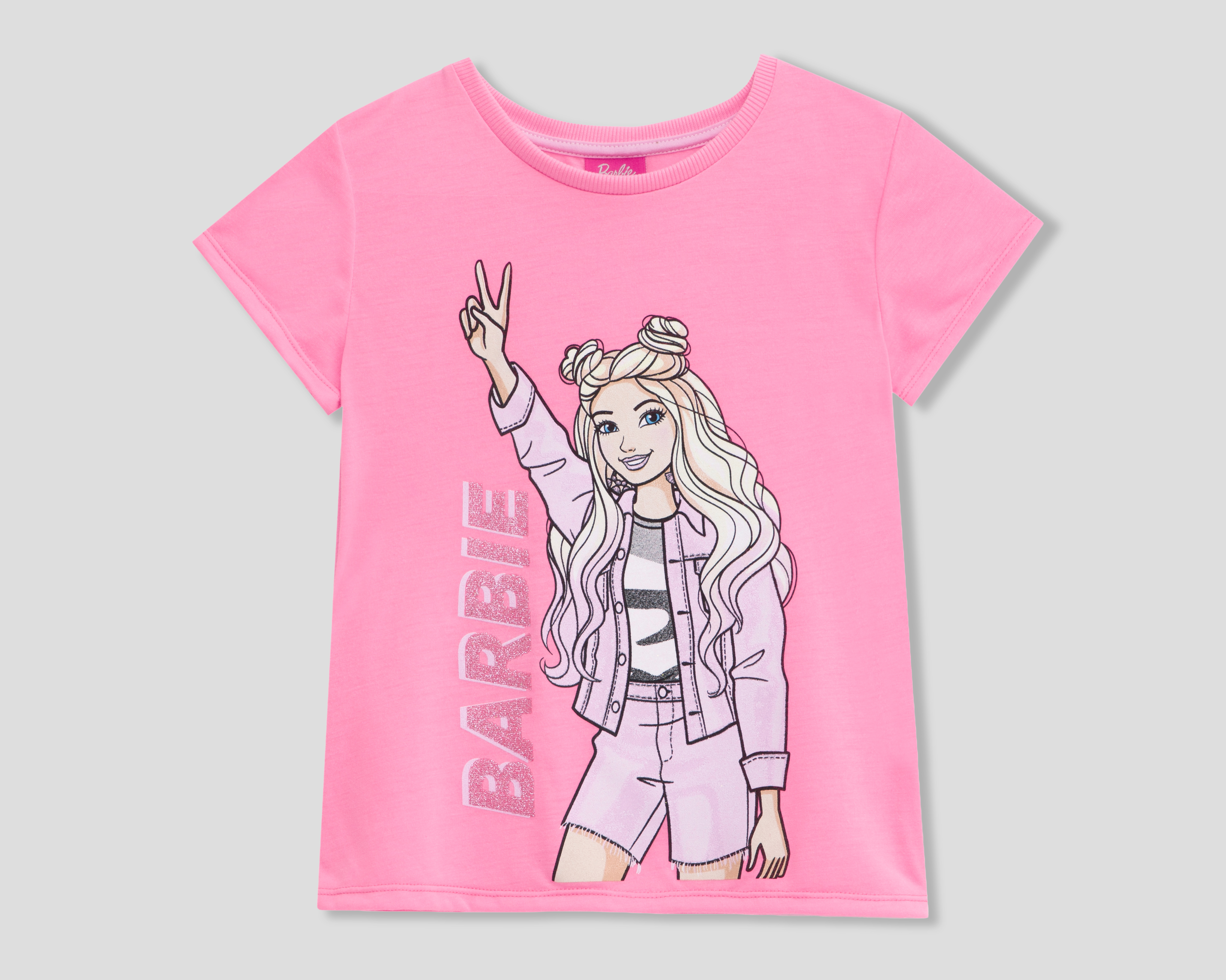 Foto 2 pulgar | Foto 1 | Playera de Cuello Redondo Rosa Barbie para Niña