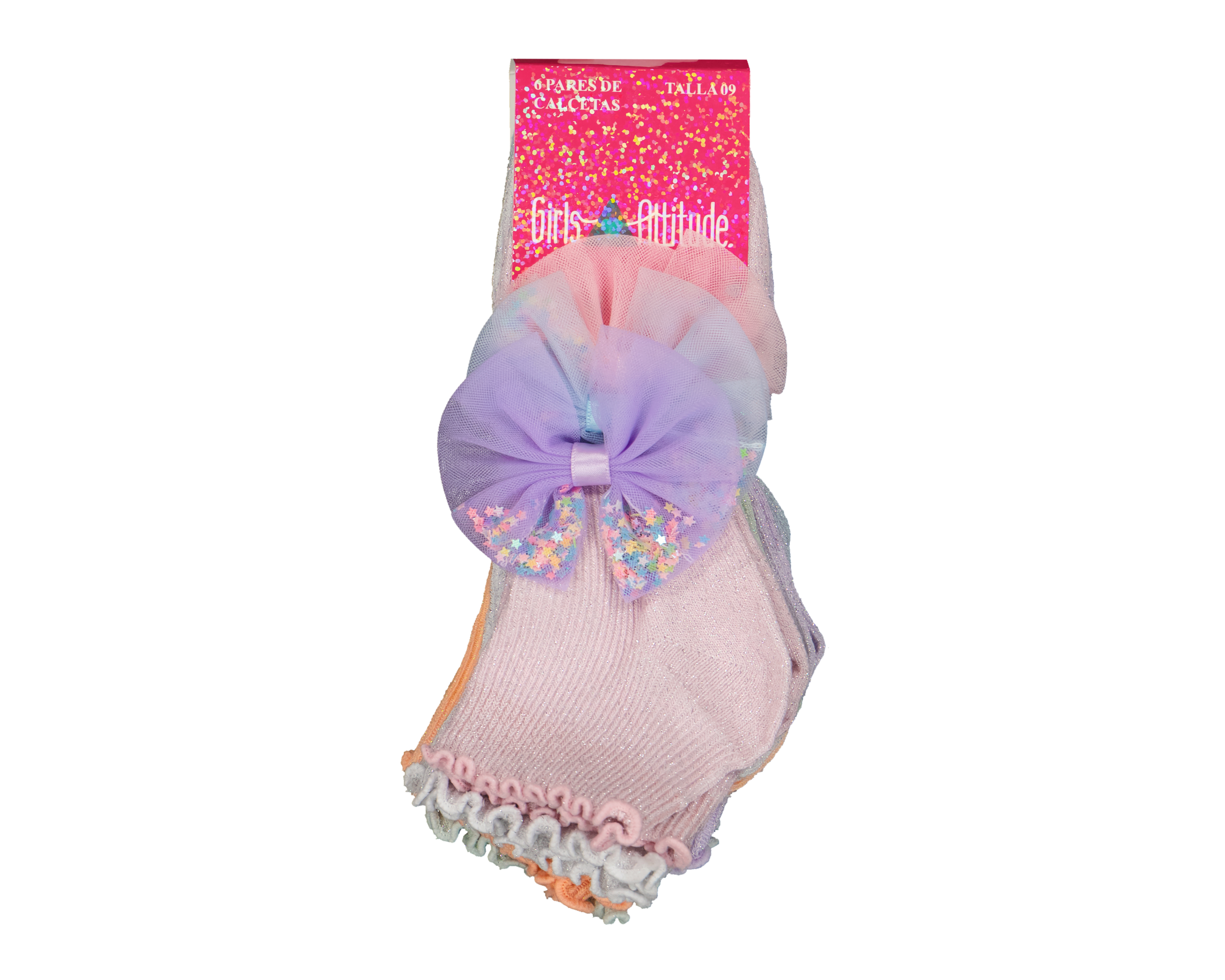 Foto 4 pulgar | Foto 3 | Calcetas Girls Attitude para Niña 6 Pares con Ligas para Cabello