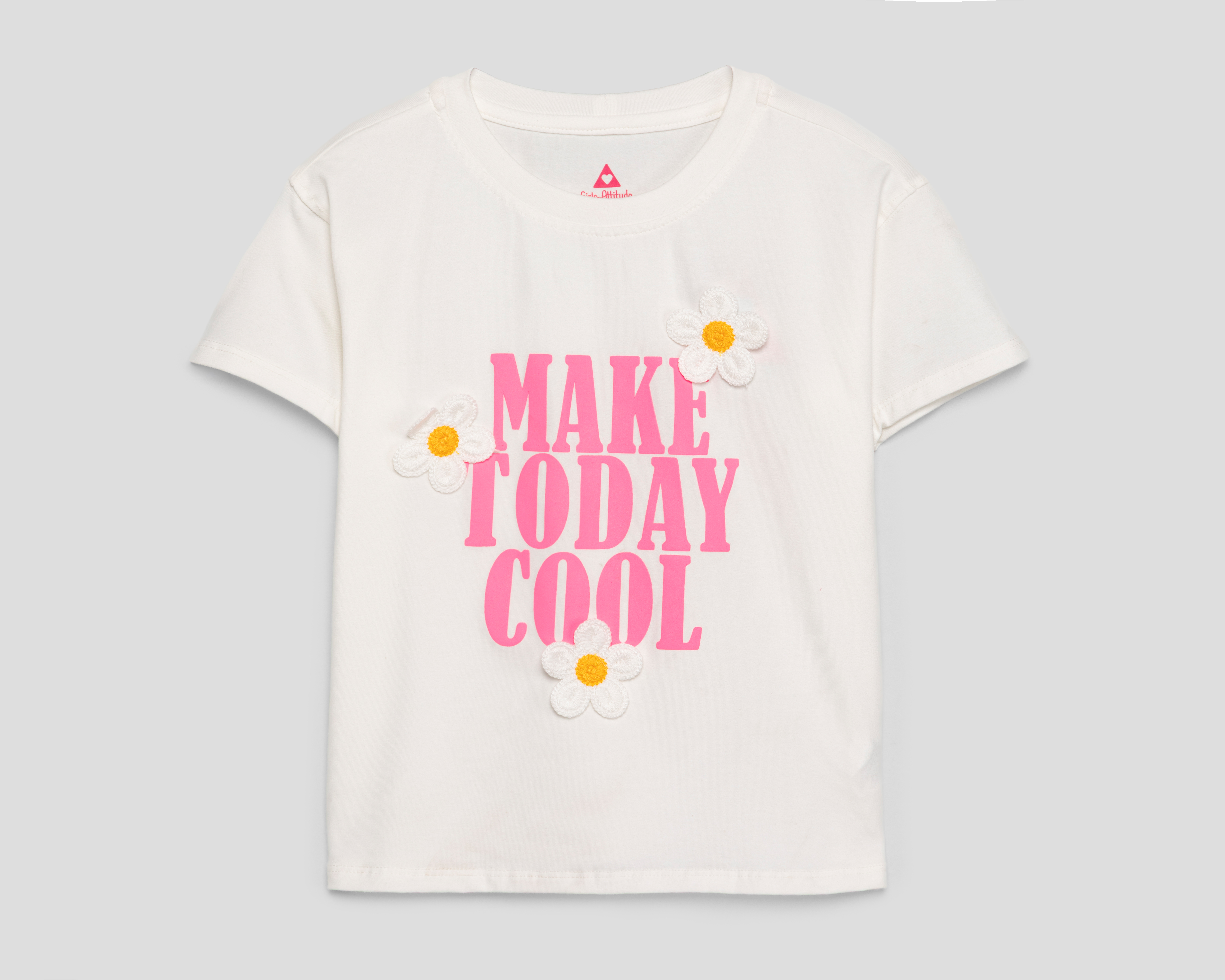 Playera de Cuello Redono Blanca Girls Attitude para Niña