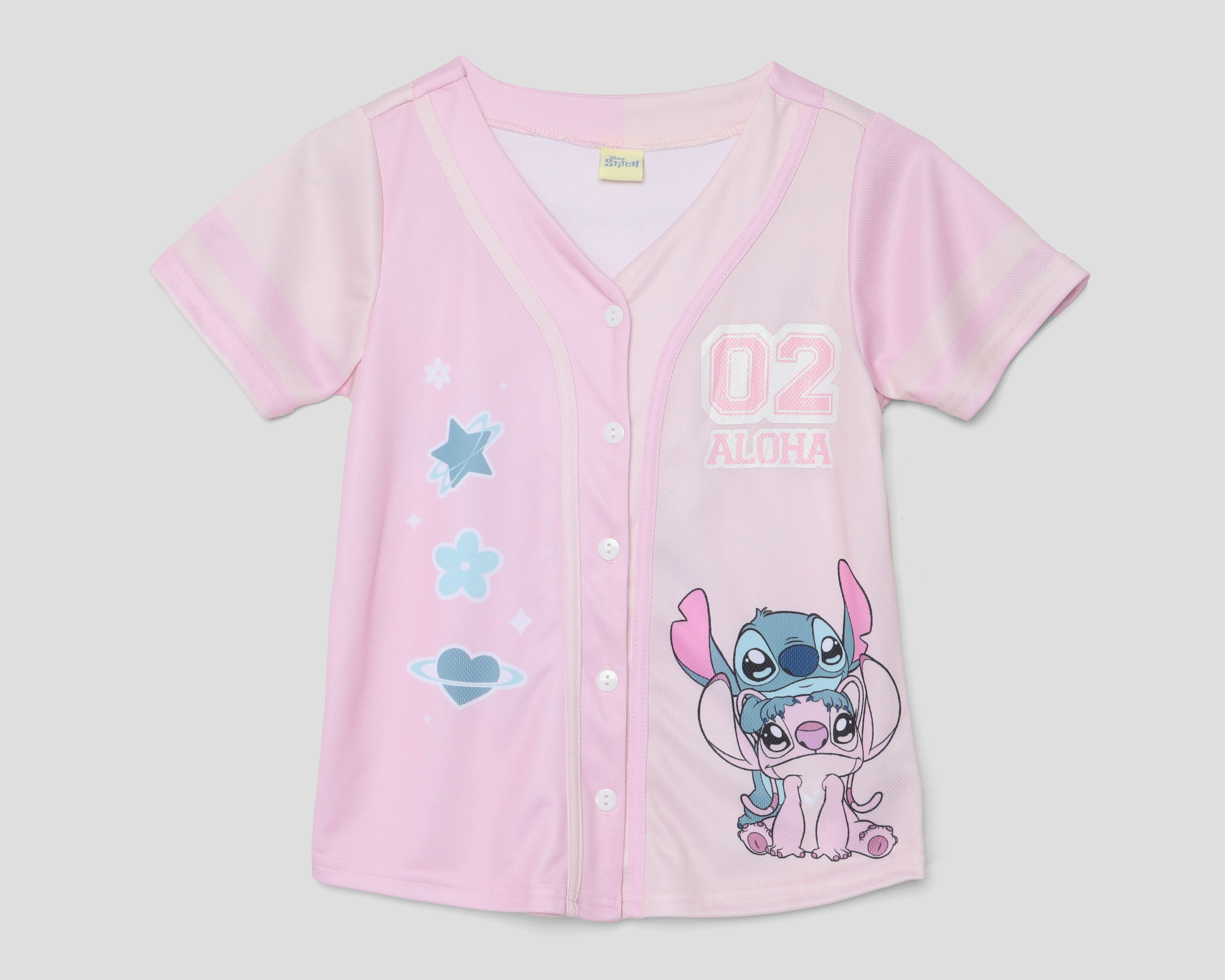 Playera de Cuello V Rosa Disney Lilo & Stitch para Niña
