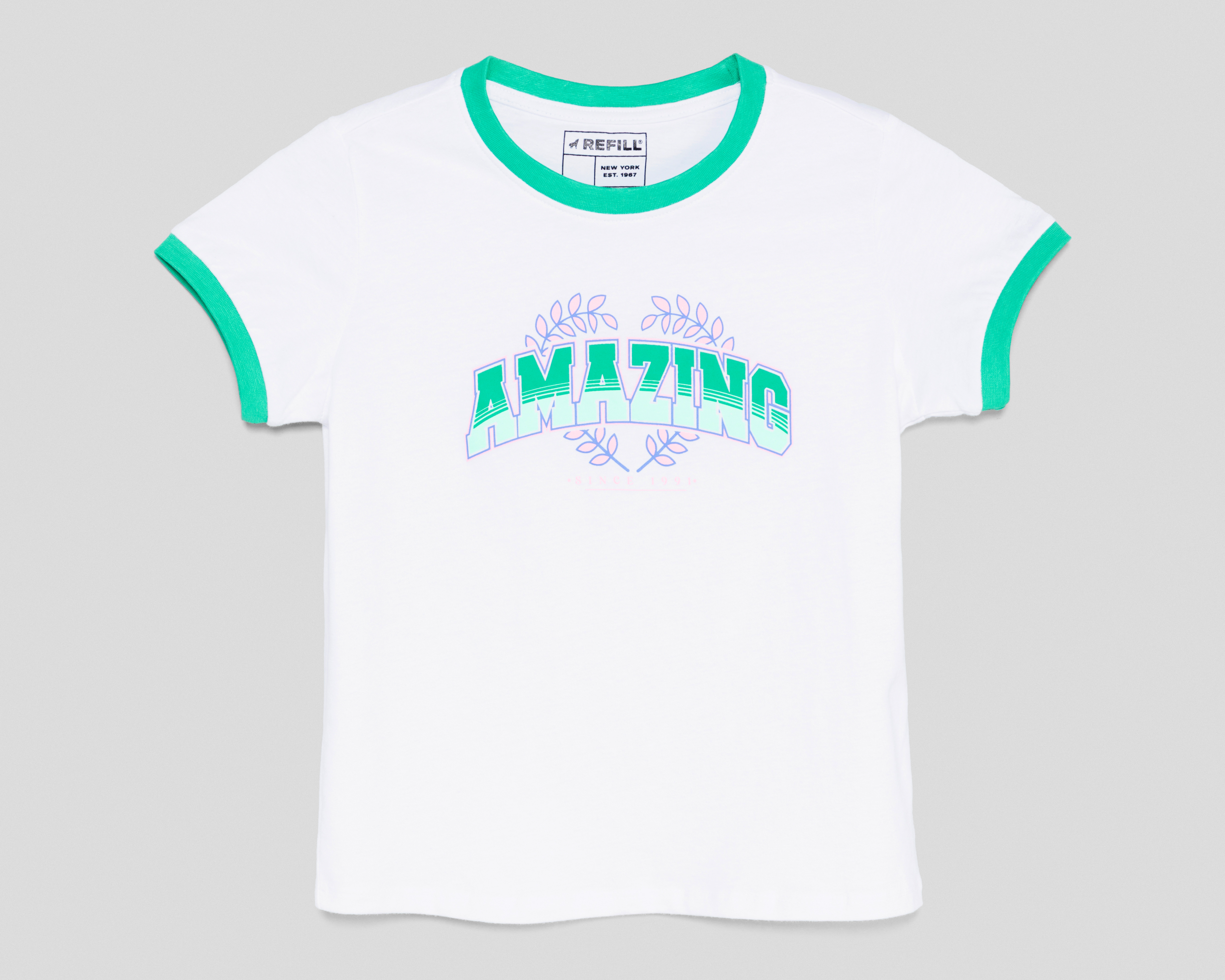 Playera de Cuello Redondo Blanca Refill para Niña