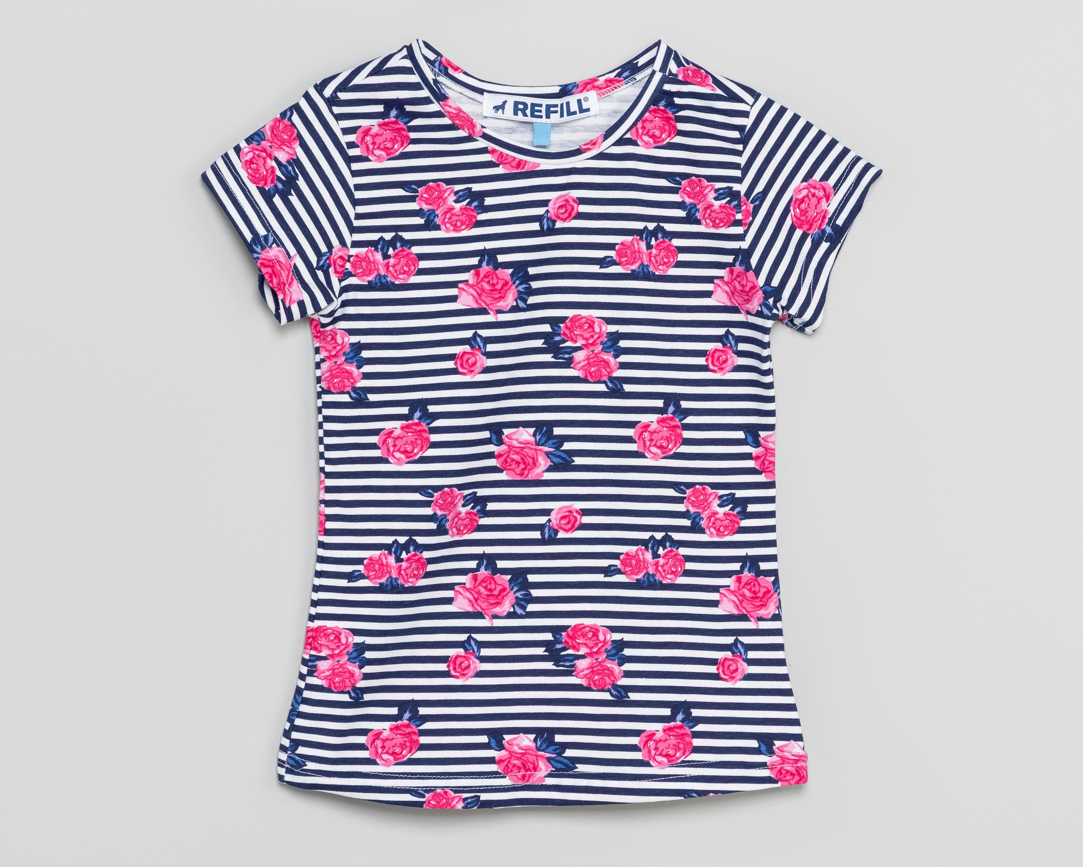 Foto 2 pulgar | Foto 1 | Playera de Cuello Redondo Azul Refill para Niña