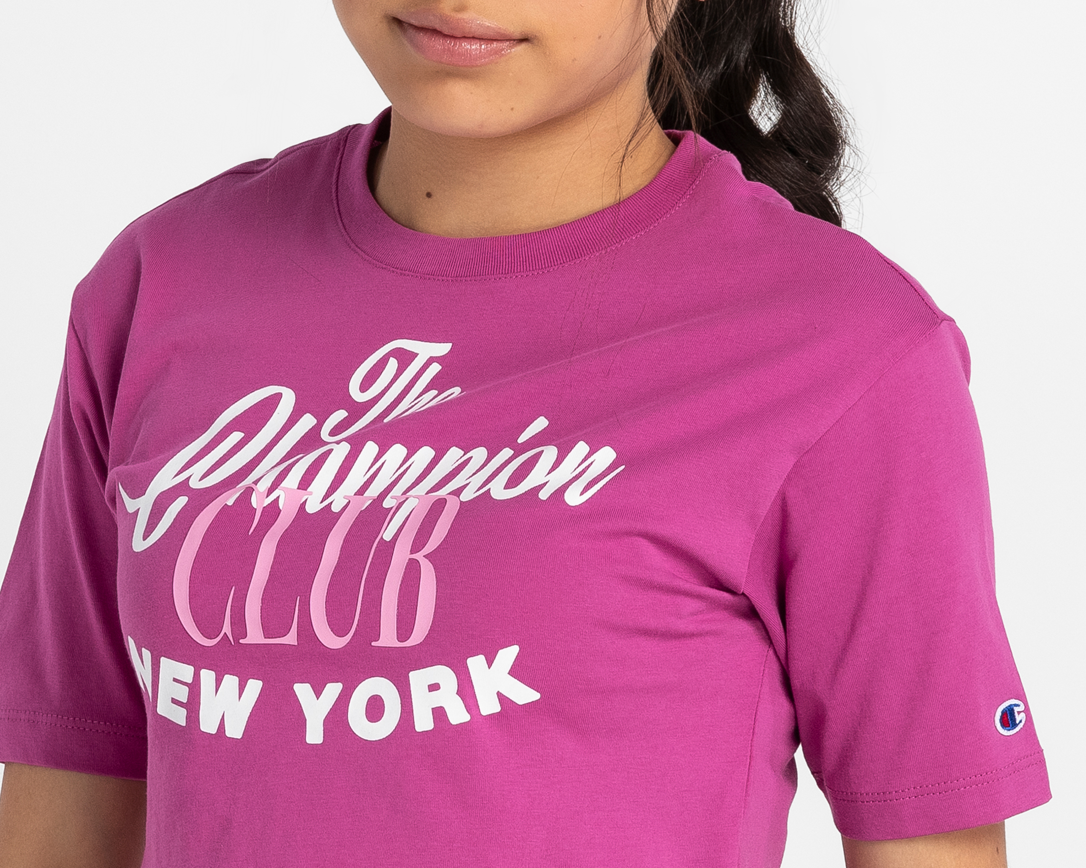 Foto 5 pulgar | Foto 4 | Playera Cuello Redondo Magenta Champion para Niña