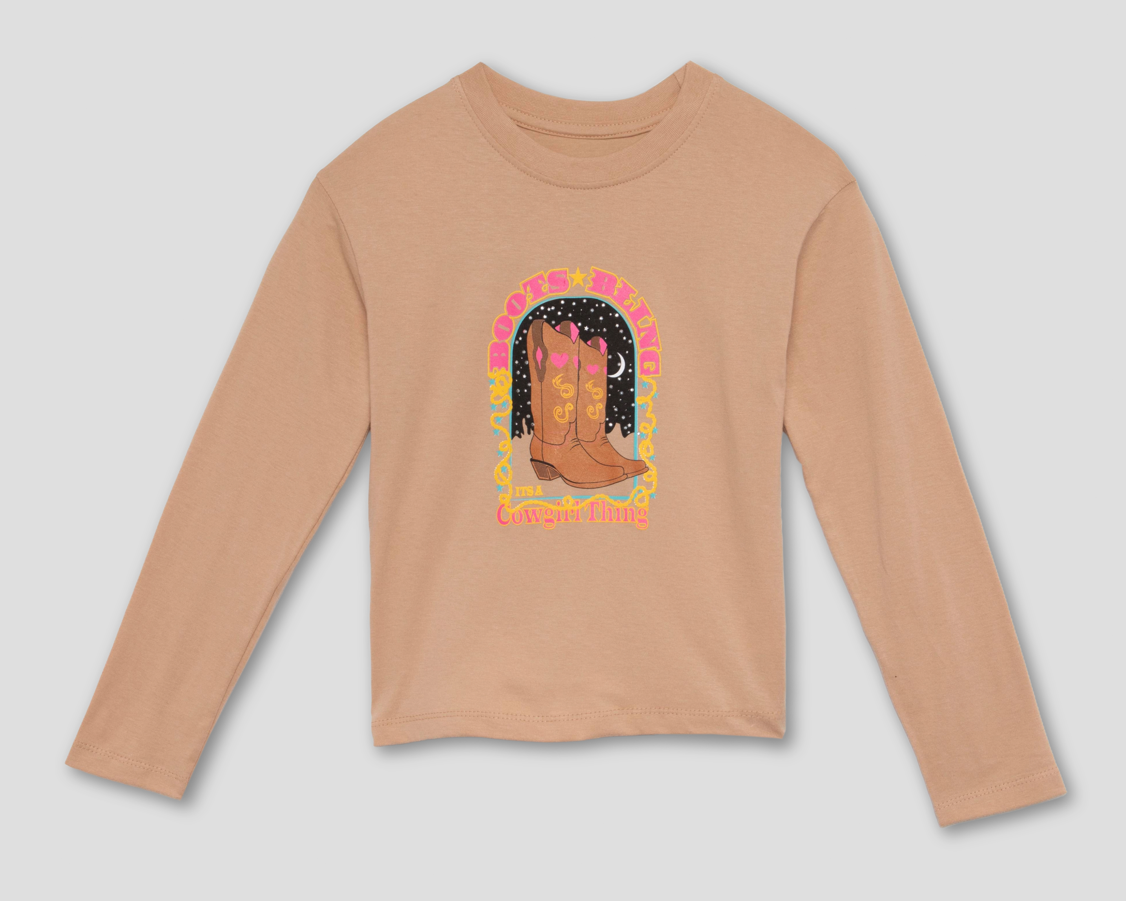 Foto 2 pulgar | Foto 1 | Playera de Cuello Redondo Café Pink Velvet para Niña