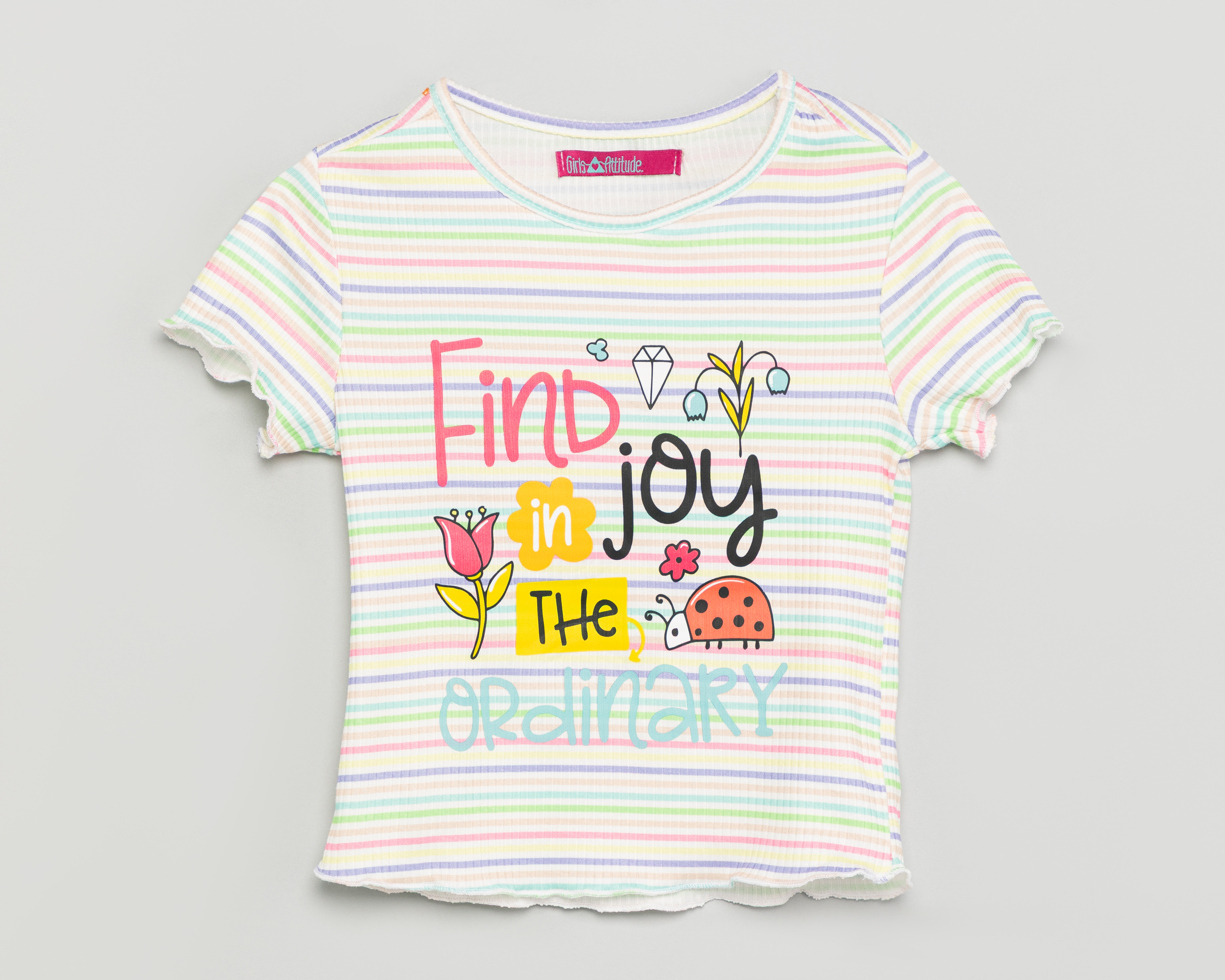 Foto 2 pulgar | Foto 1 | Playera de Cuello Redondo Multicolor Girls Attitude para Niña