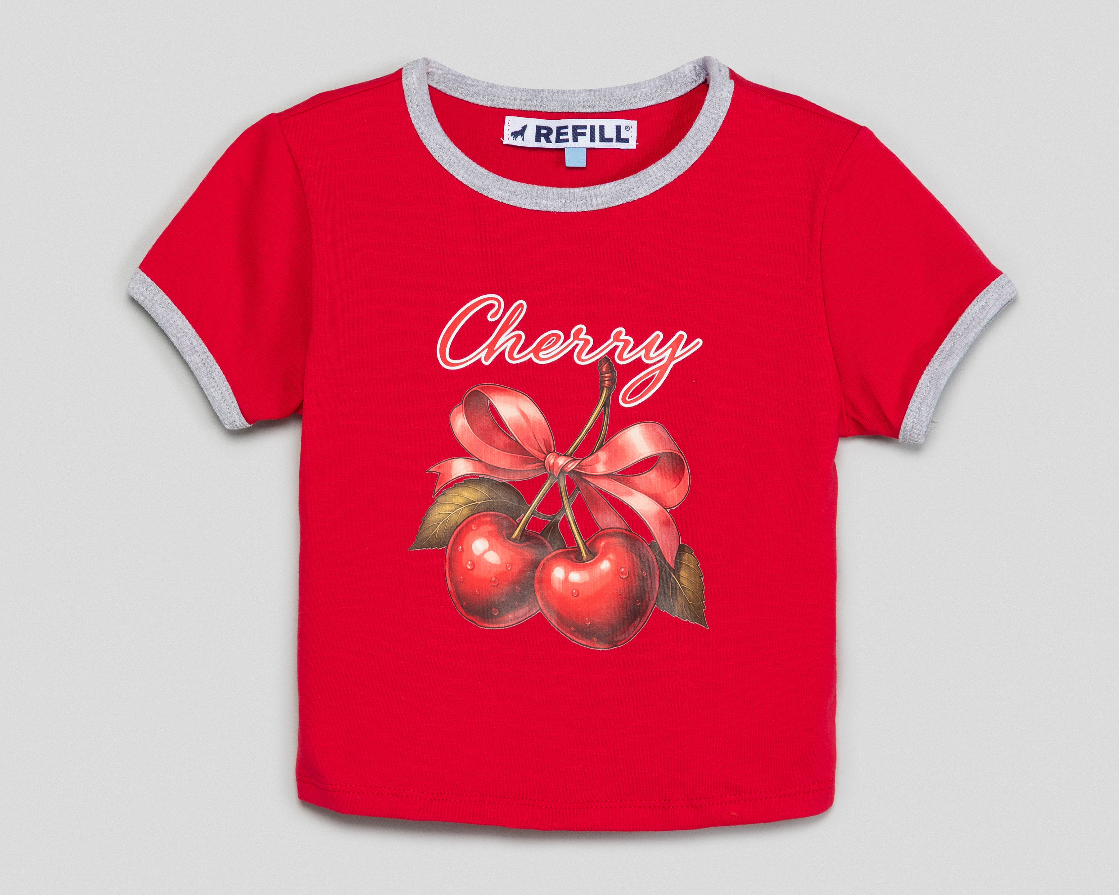 Playera de Cuello Redondo Roja Refill para Niña