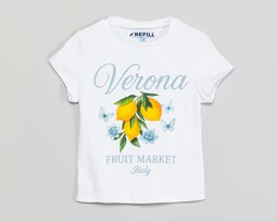 Playera de Cuello Redondo Blanca Refill para Niña
