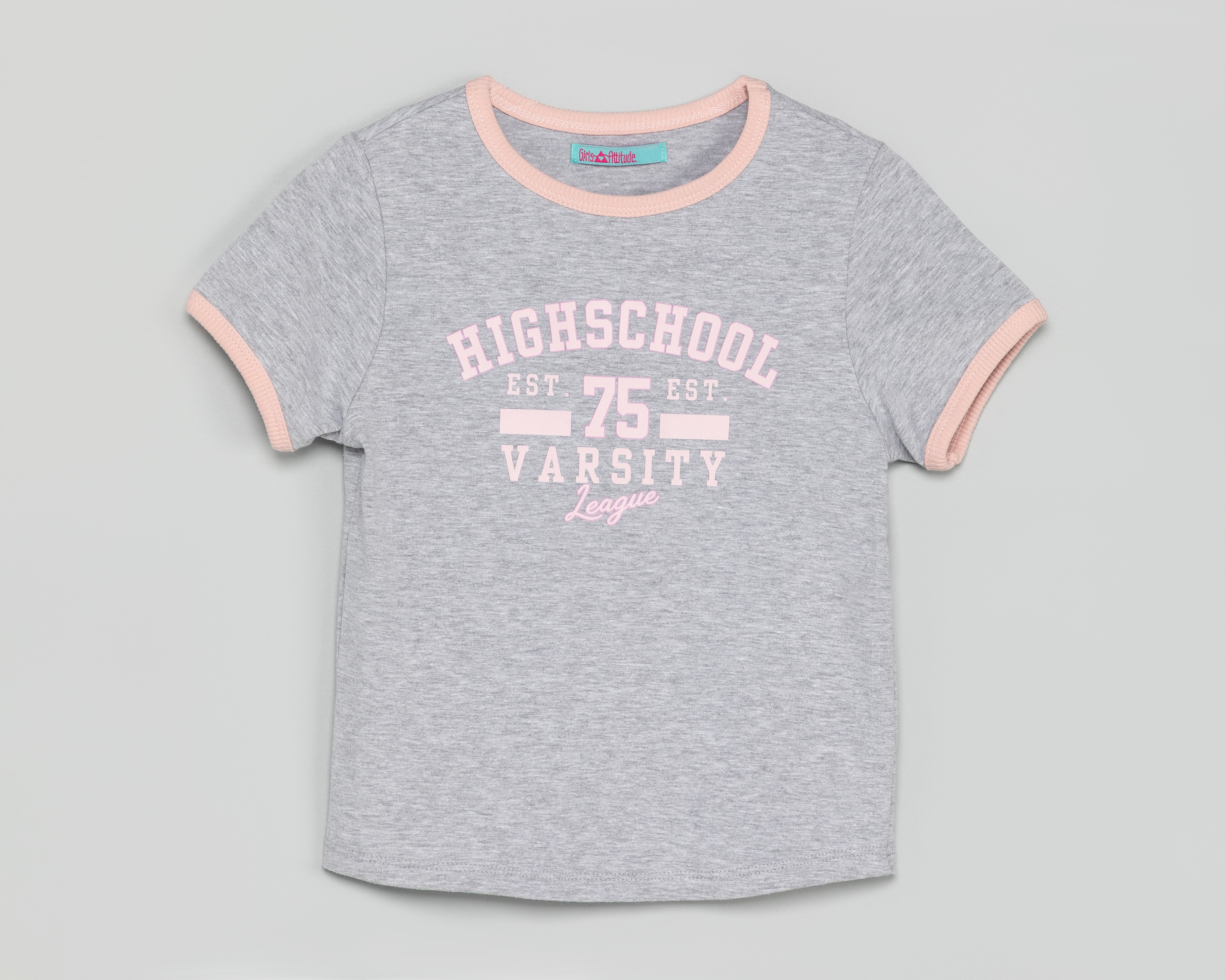 Playera de Cuello Redondo Gris Girls Attitude para Niña