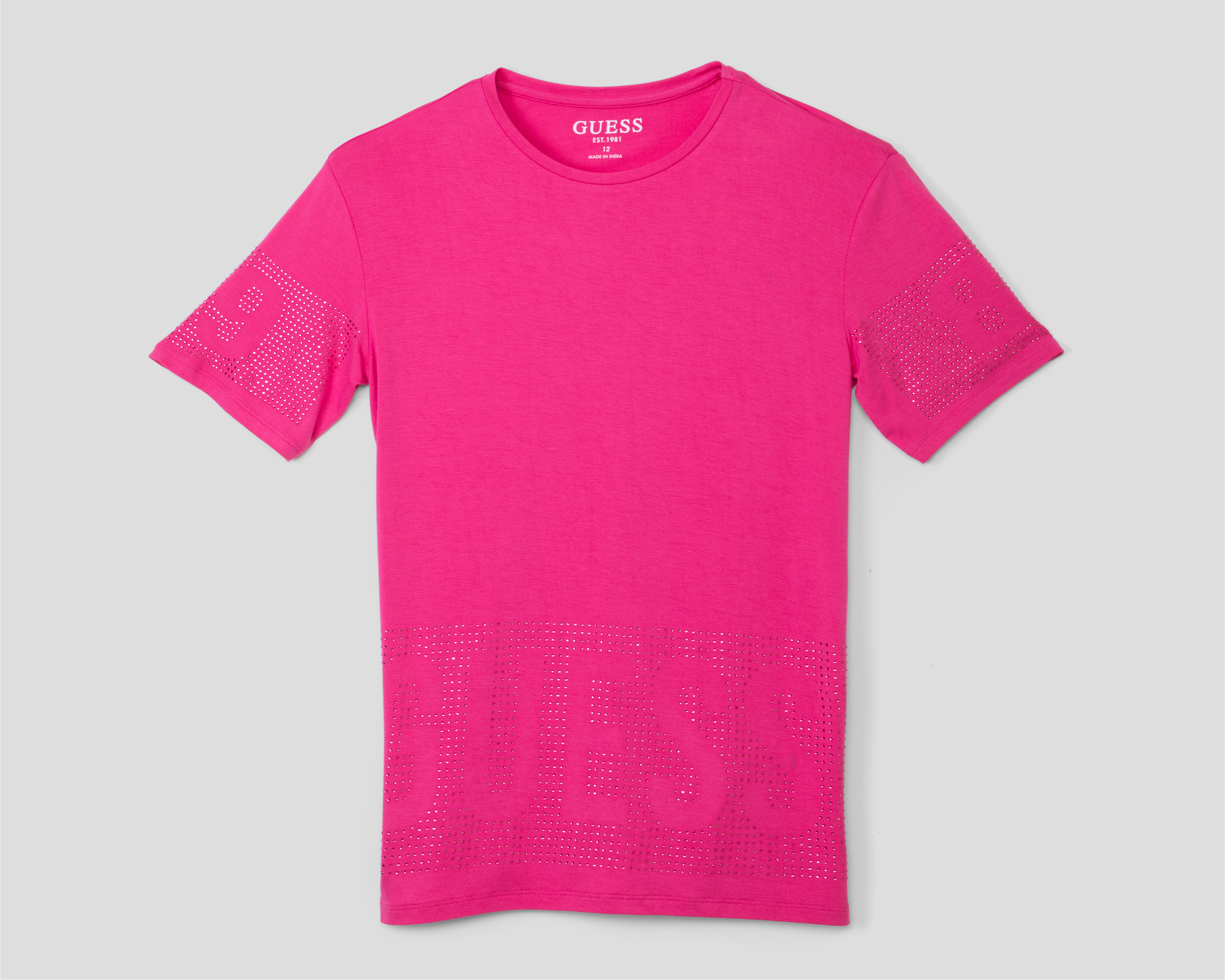 Foto 2 pulgar | Foto 1 | Playera de Cuello Redondo Rosa Guess Juvenil