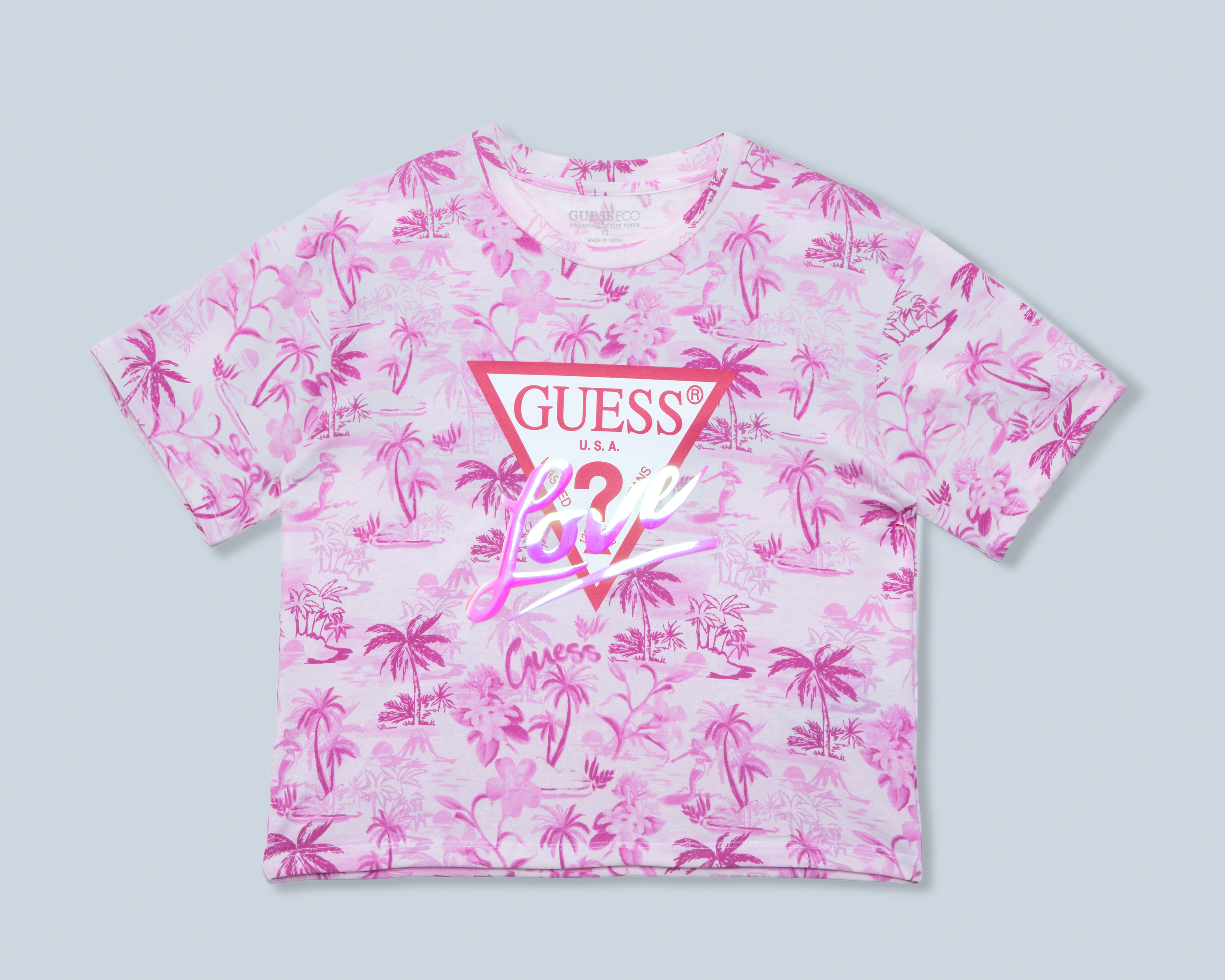 Foto 2 pulgar | Foto 1 | Playera de Cuello Redondo Rosa Guess Juvenil