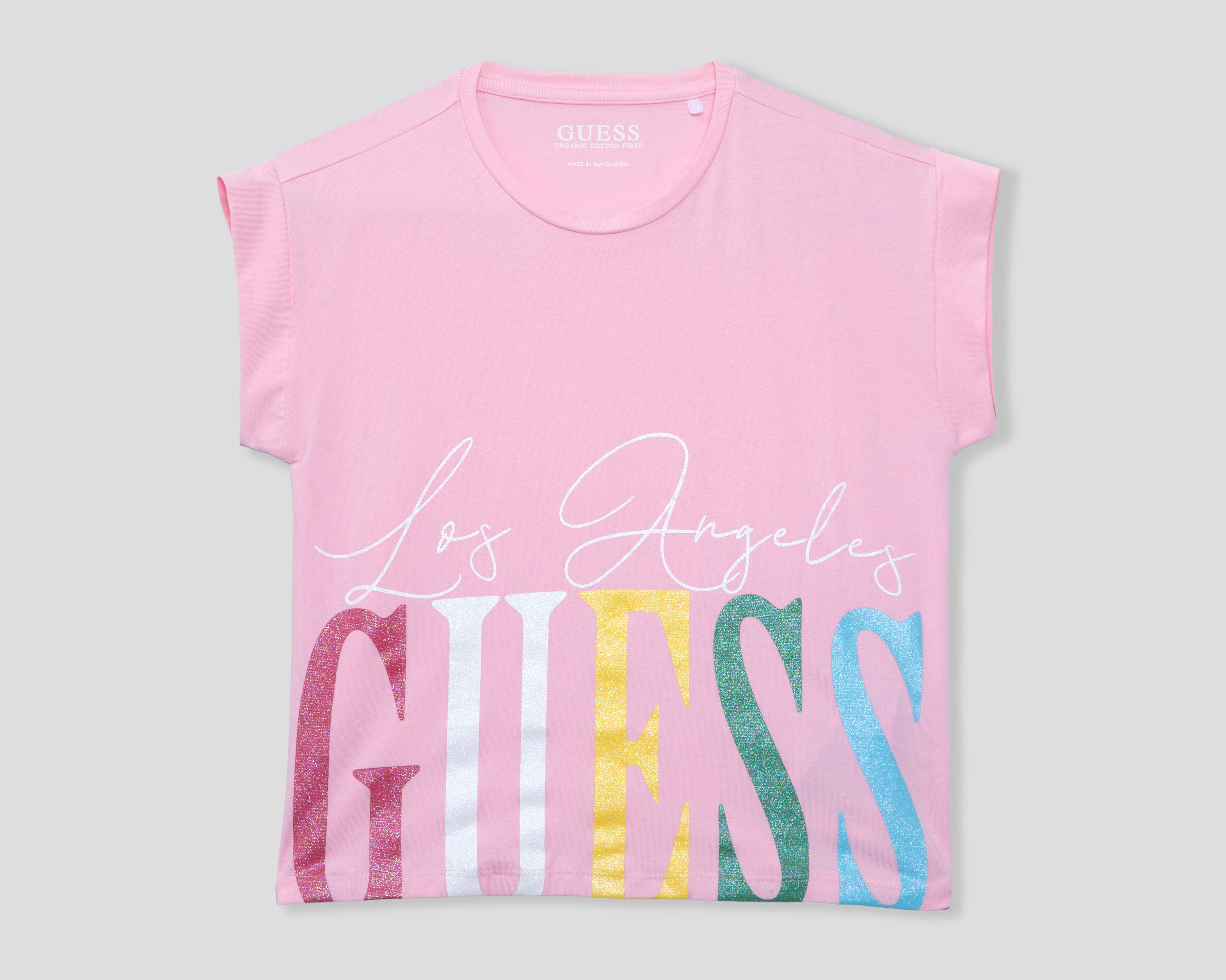 Foto 2 pulgar | Foto 1 | Playera de Cuello Redondo Rosa Guess Juvenil