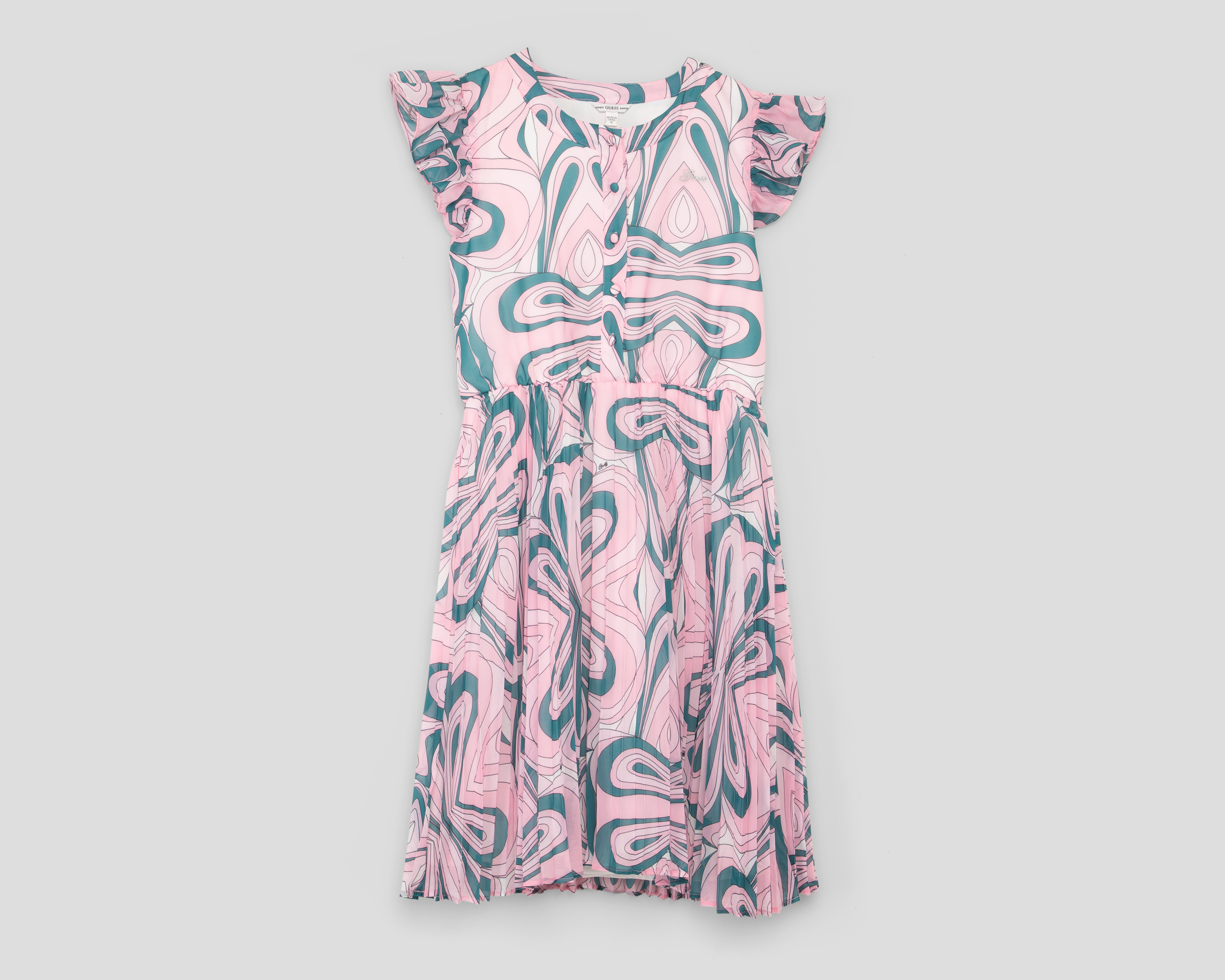 Foto 2 pulgar | Foto 1 | Vestido Casual Guess Estampado Rosa con Olanes Juvenil