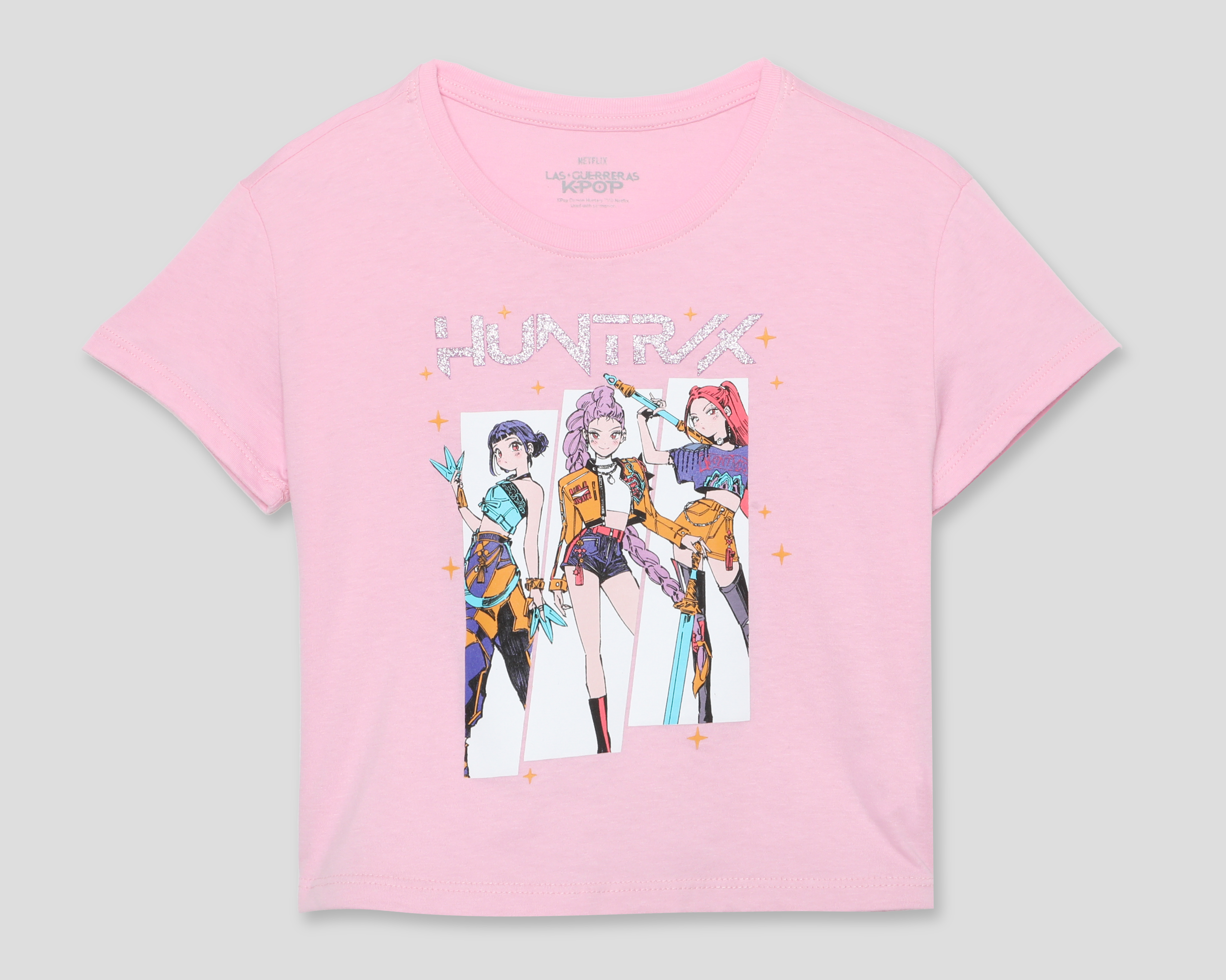 Playera de Cuello Redondo Rosa Las Guerreras K-Pop para Niña