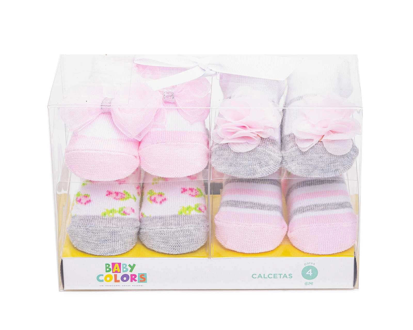 Calcetas Baby Colors con Moño para Bebé Niña 4 Pares