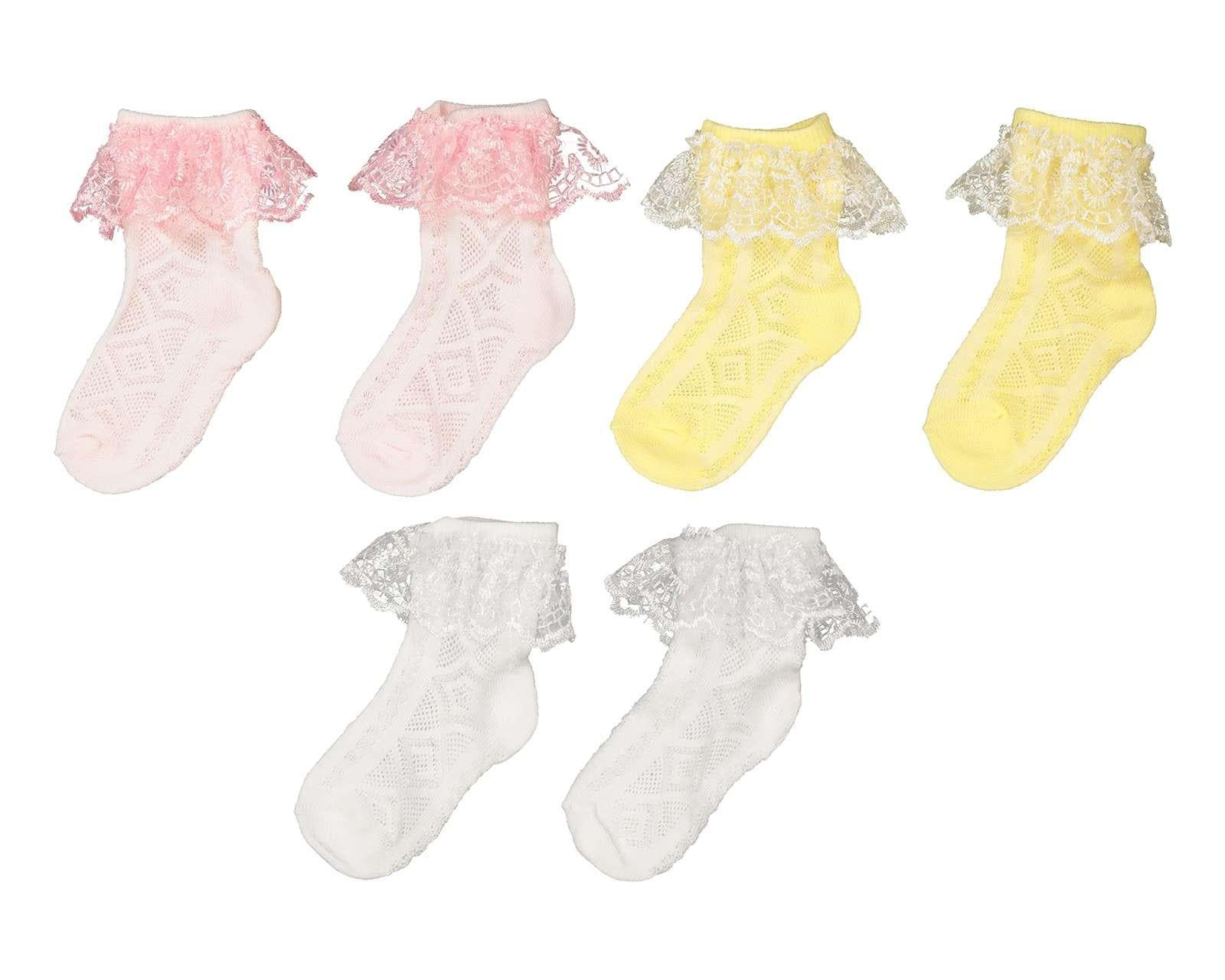 Calcetas Baby Colors con Encaje para Bebé Niña 3 Pares