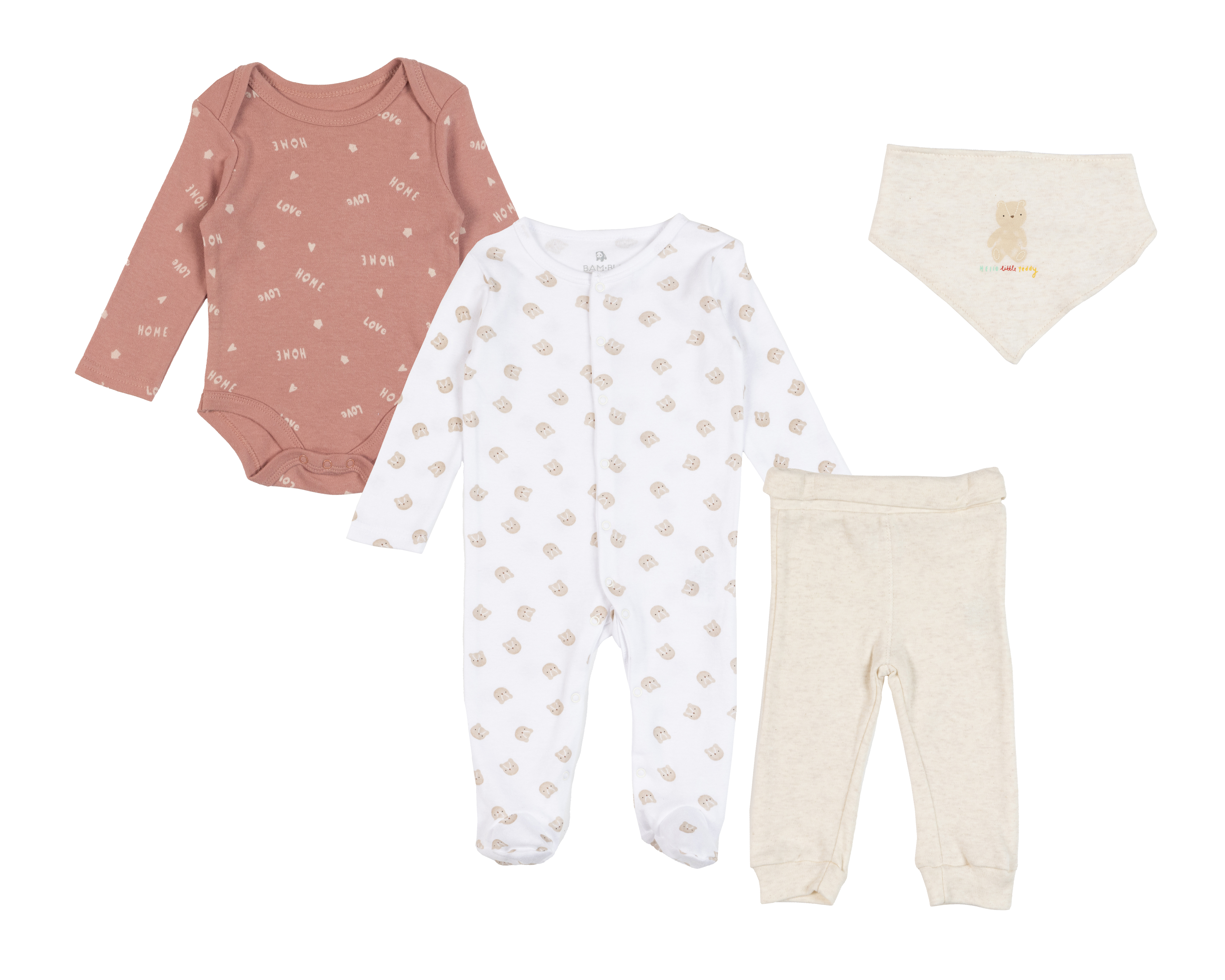 Mameluco, Pañalero y Pantalón Bam-Bu para Bebé Niño 4 Piezas