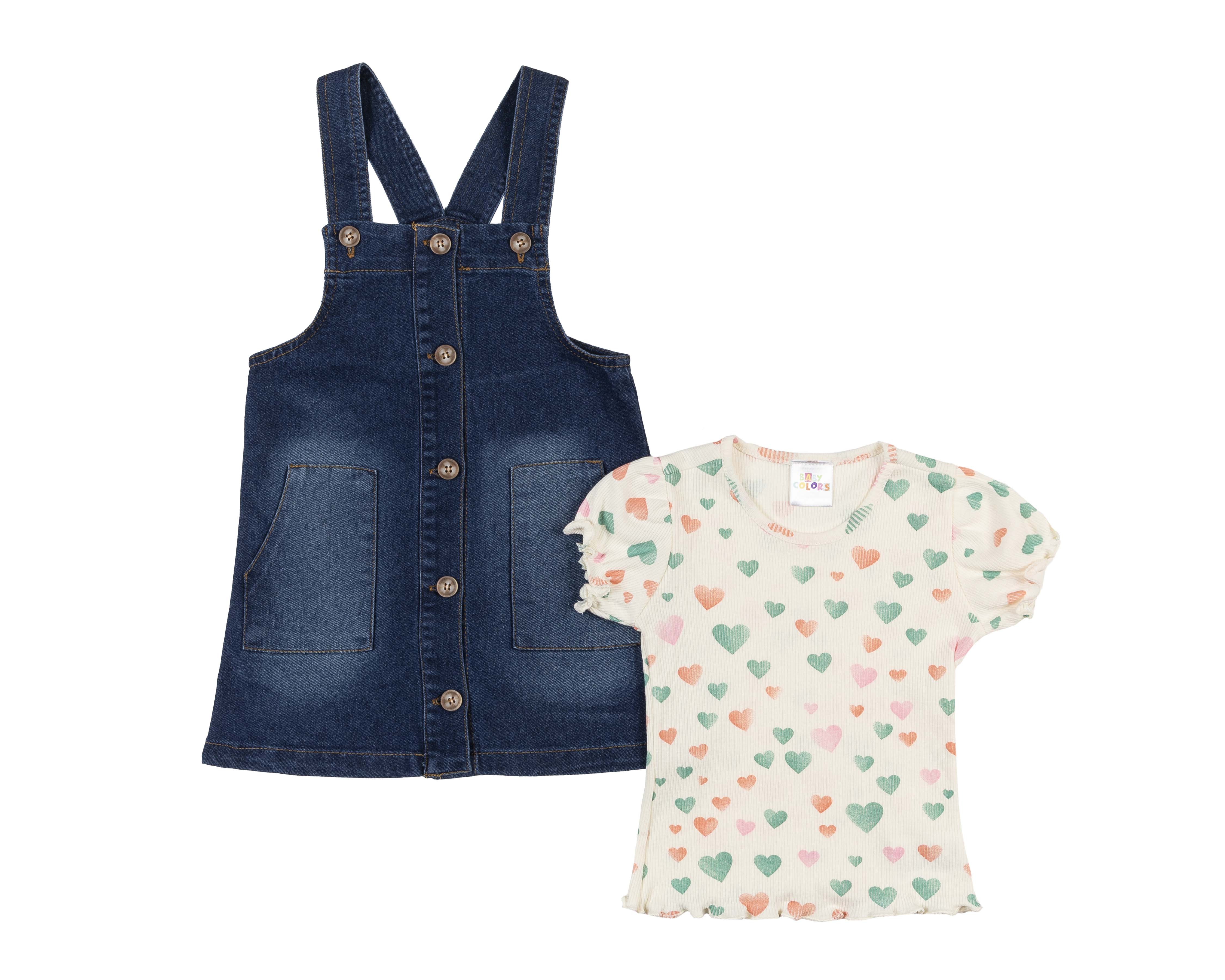 Overol de Mezclilla y Blusa para Bebé Niña Baby Colors